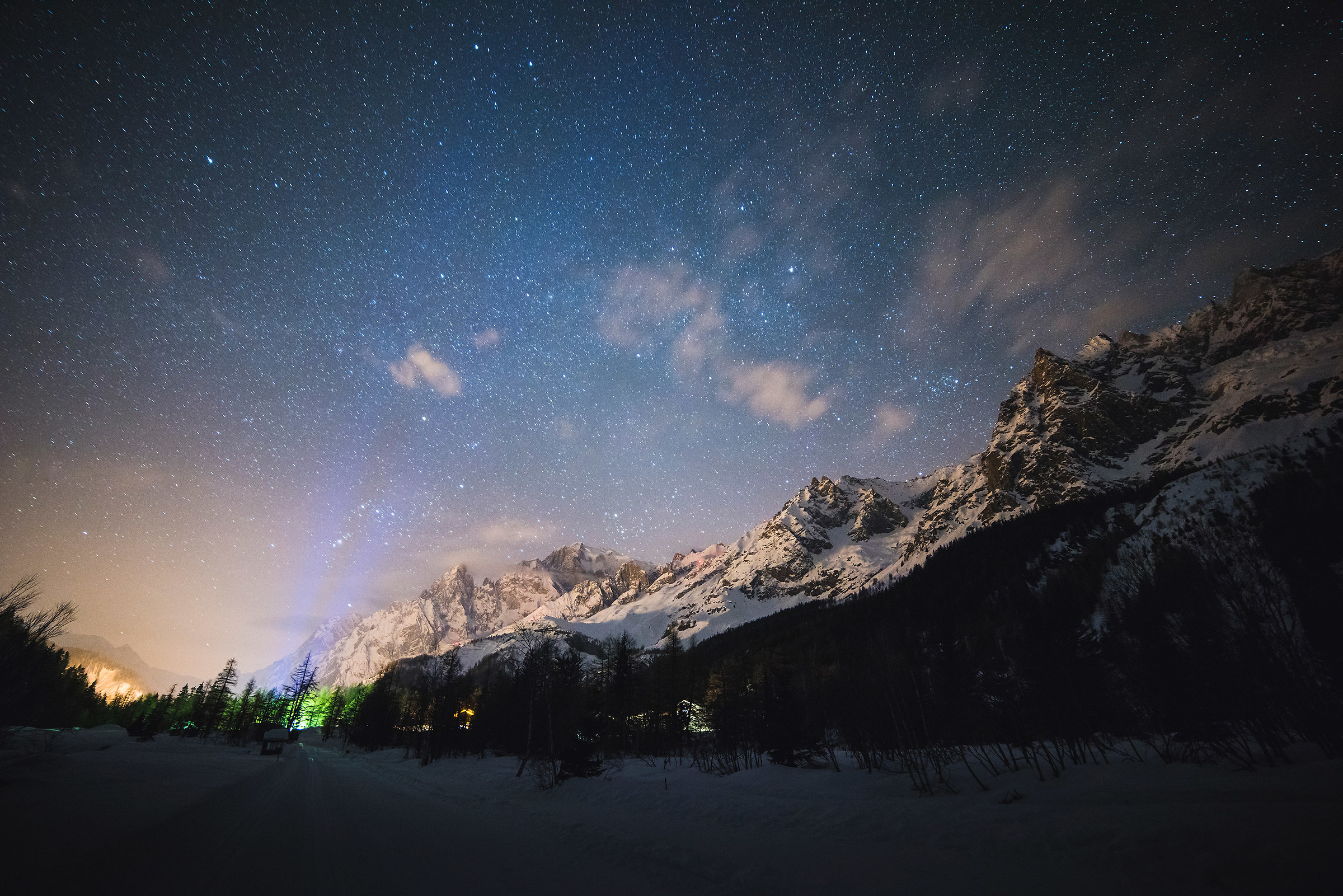 starry sky in Val Ferret, overlooking Mont Blanc