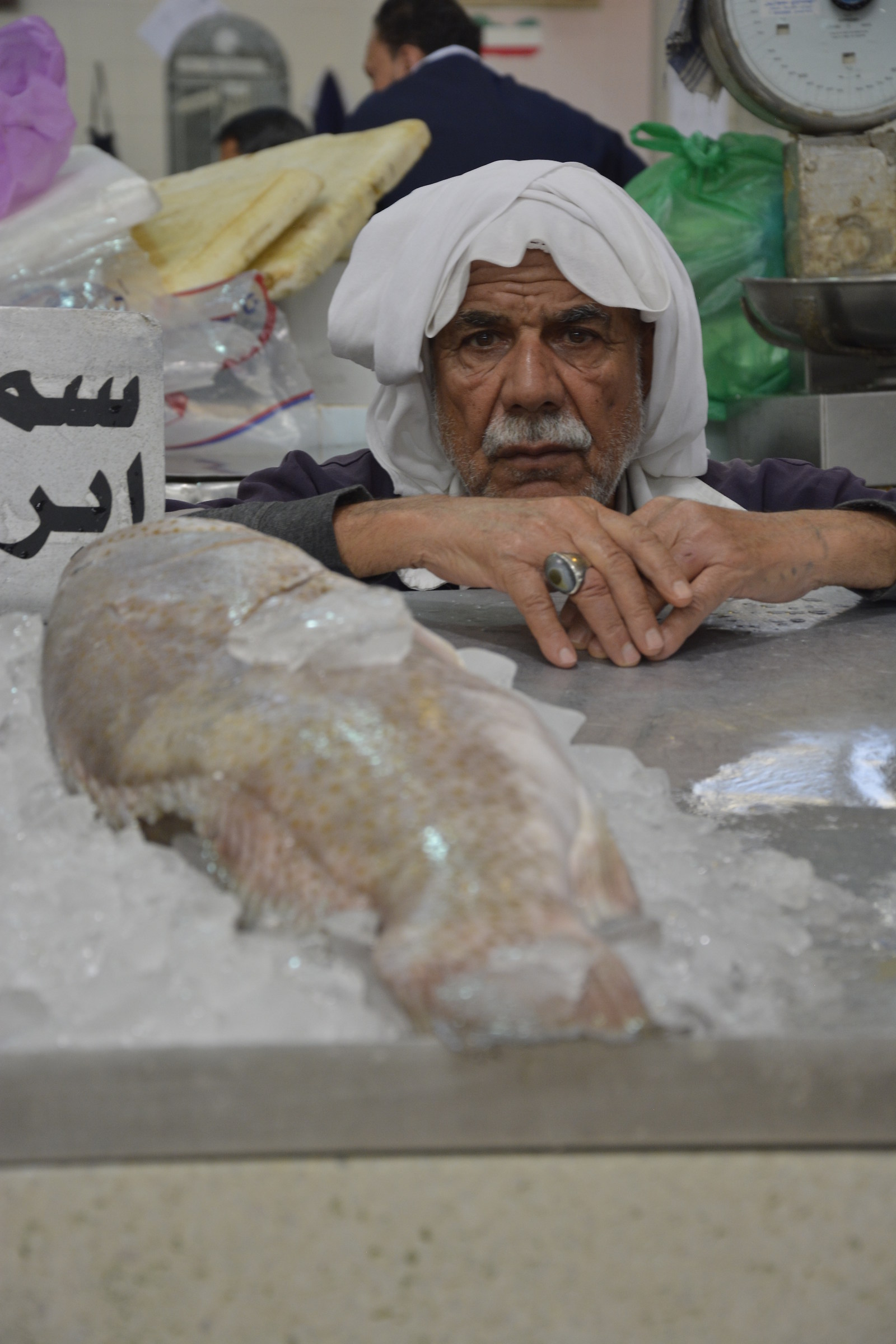 at the fish market counter