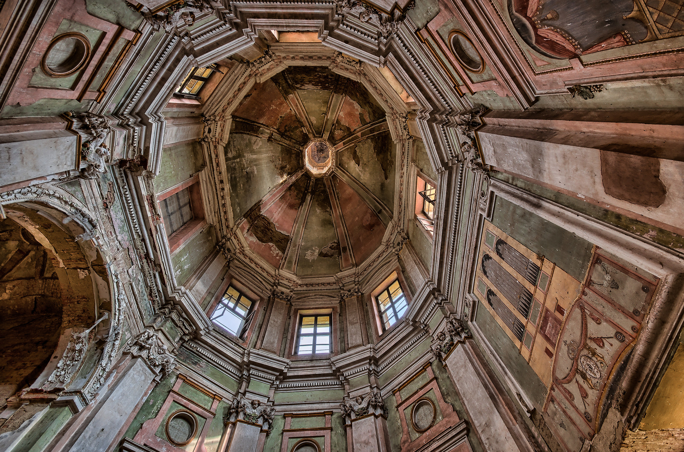 The vault of the former church and the 'painted organ ..