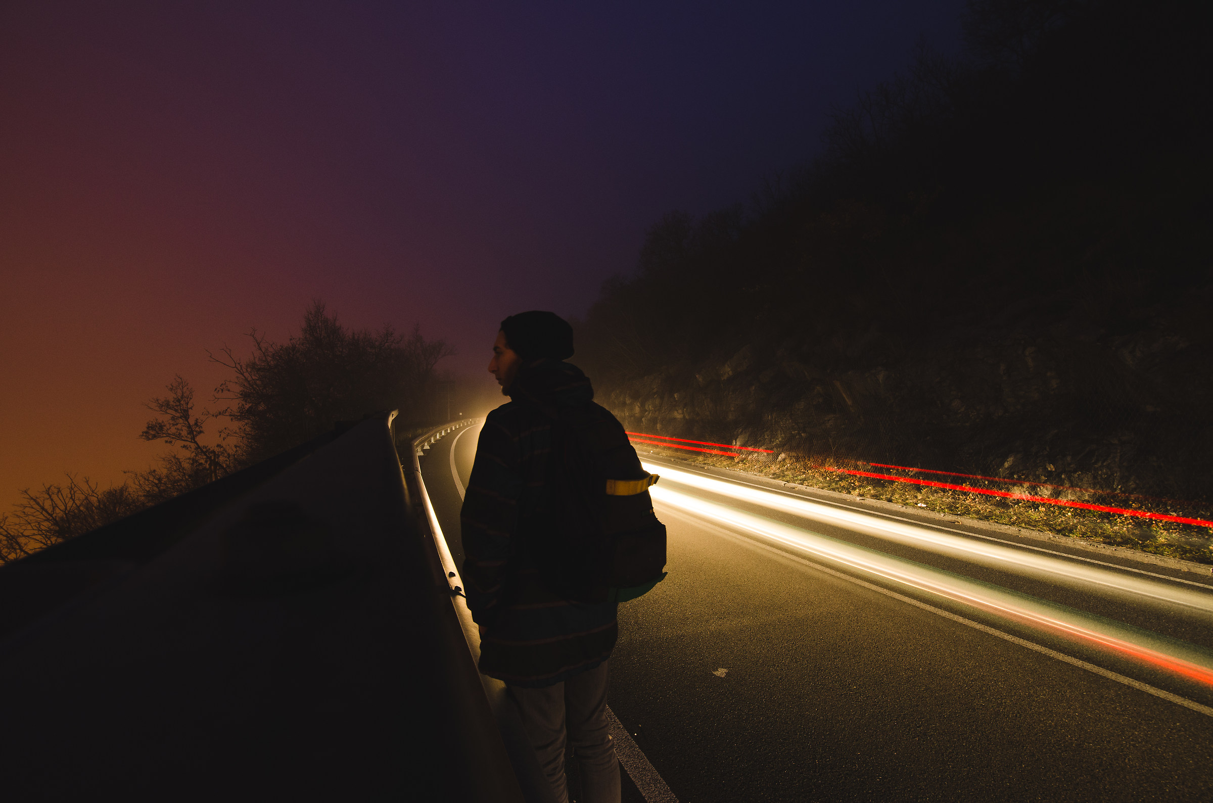 In the street with the fog