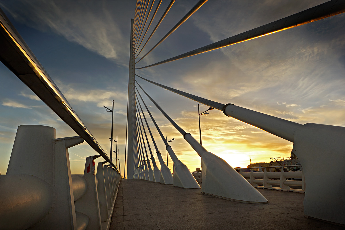 tramonto sul Pont de l'Exposició  di Valencia