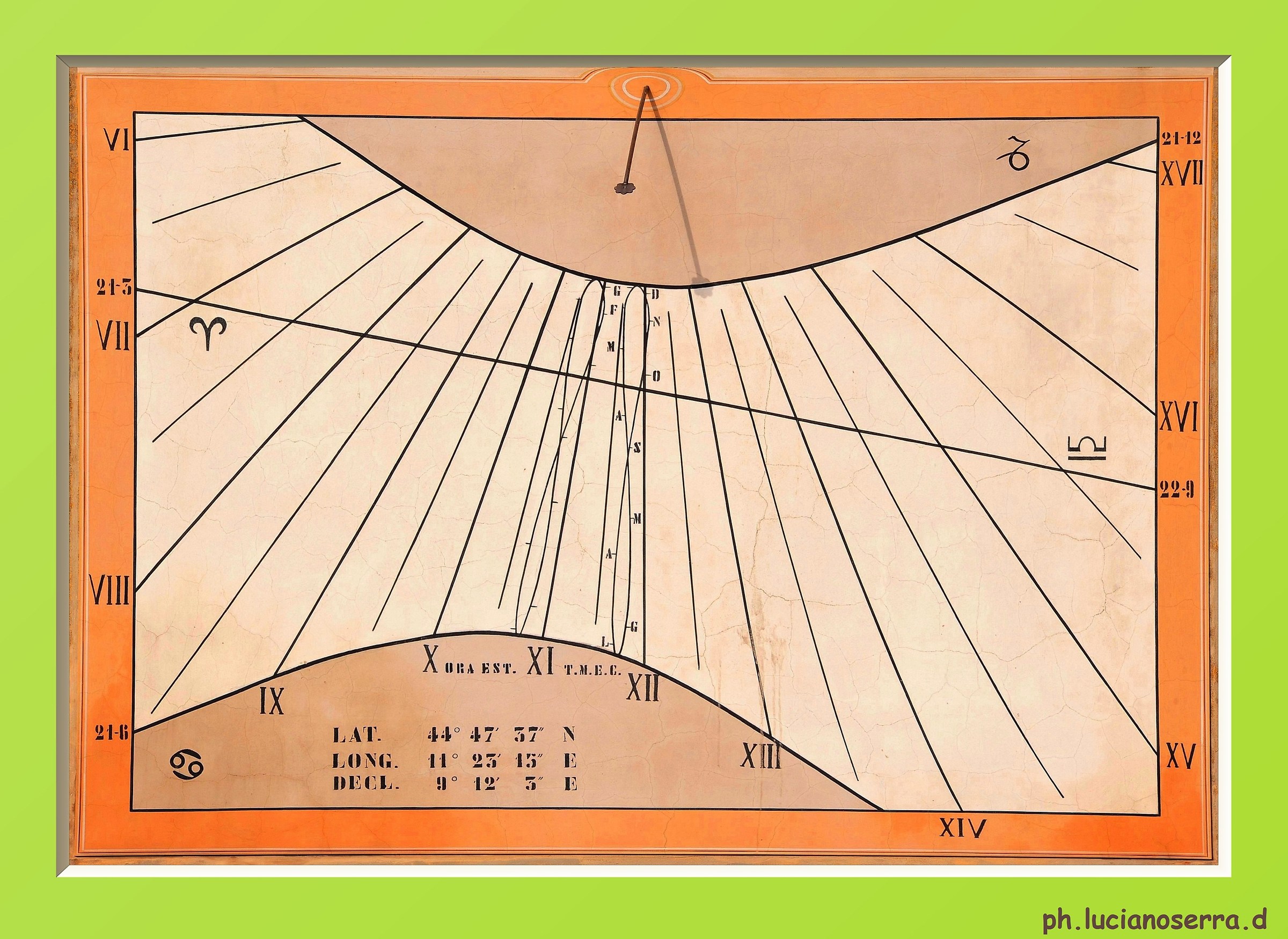 Sundial on the bell tower of the church of Sant'Agostino