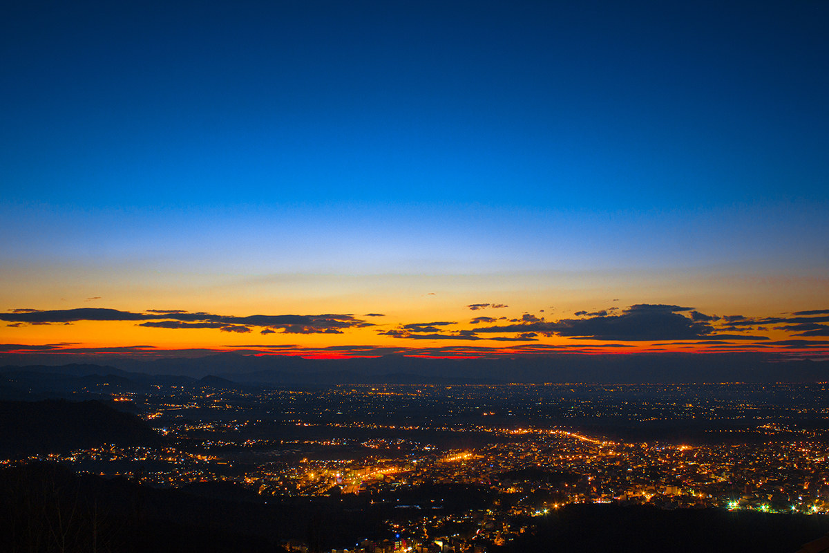 The sunset over the city