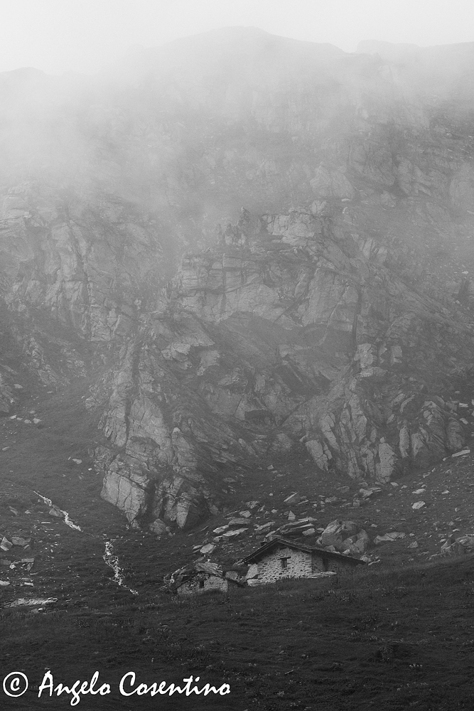 Small house in the fog