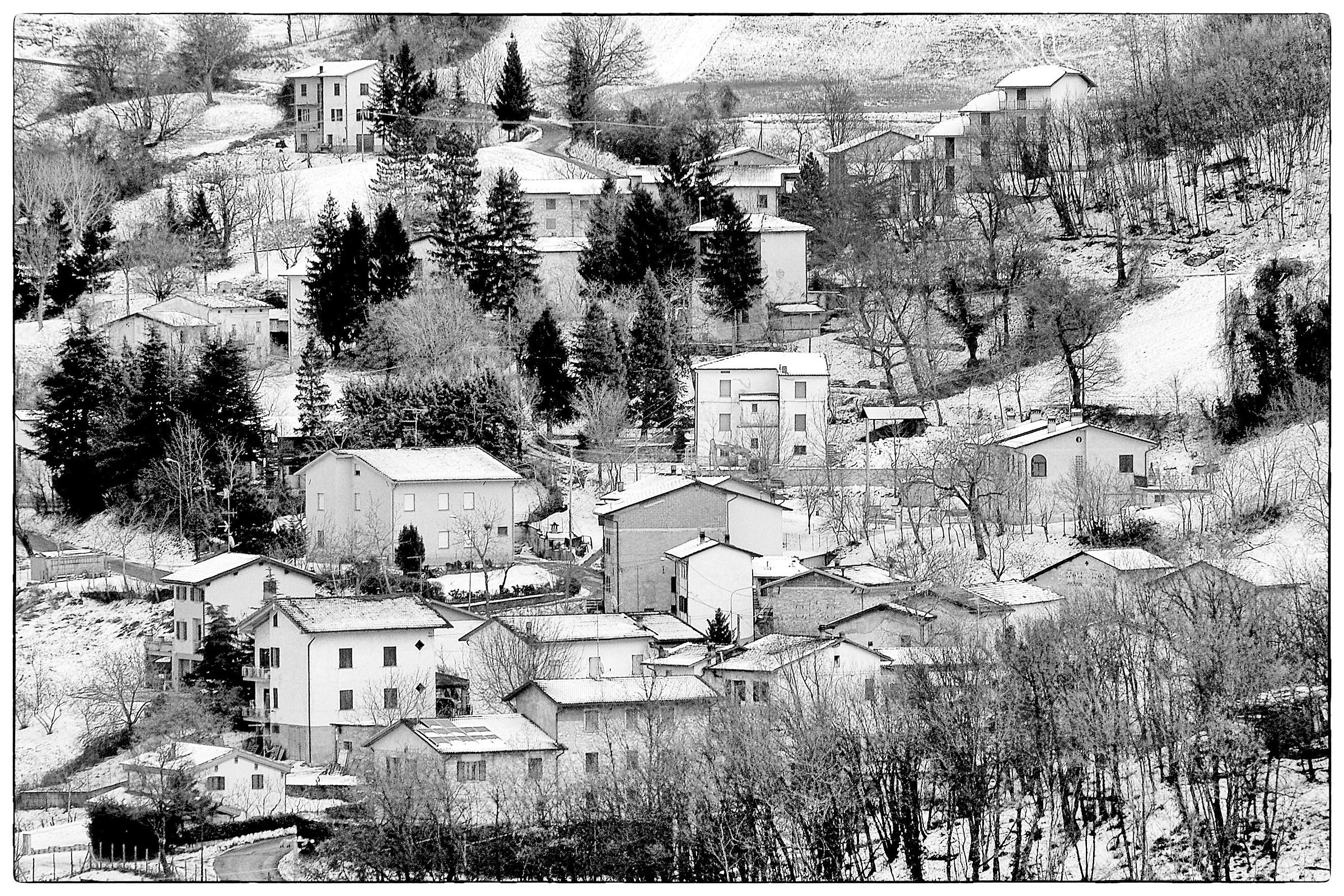 Village of hill in winter