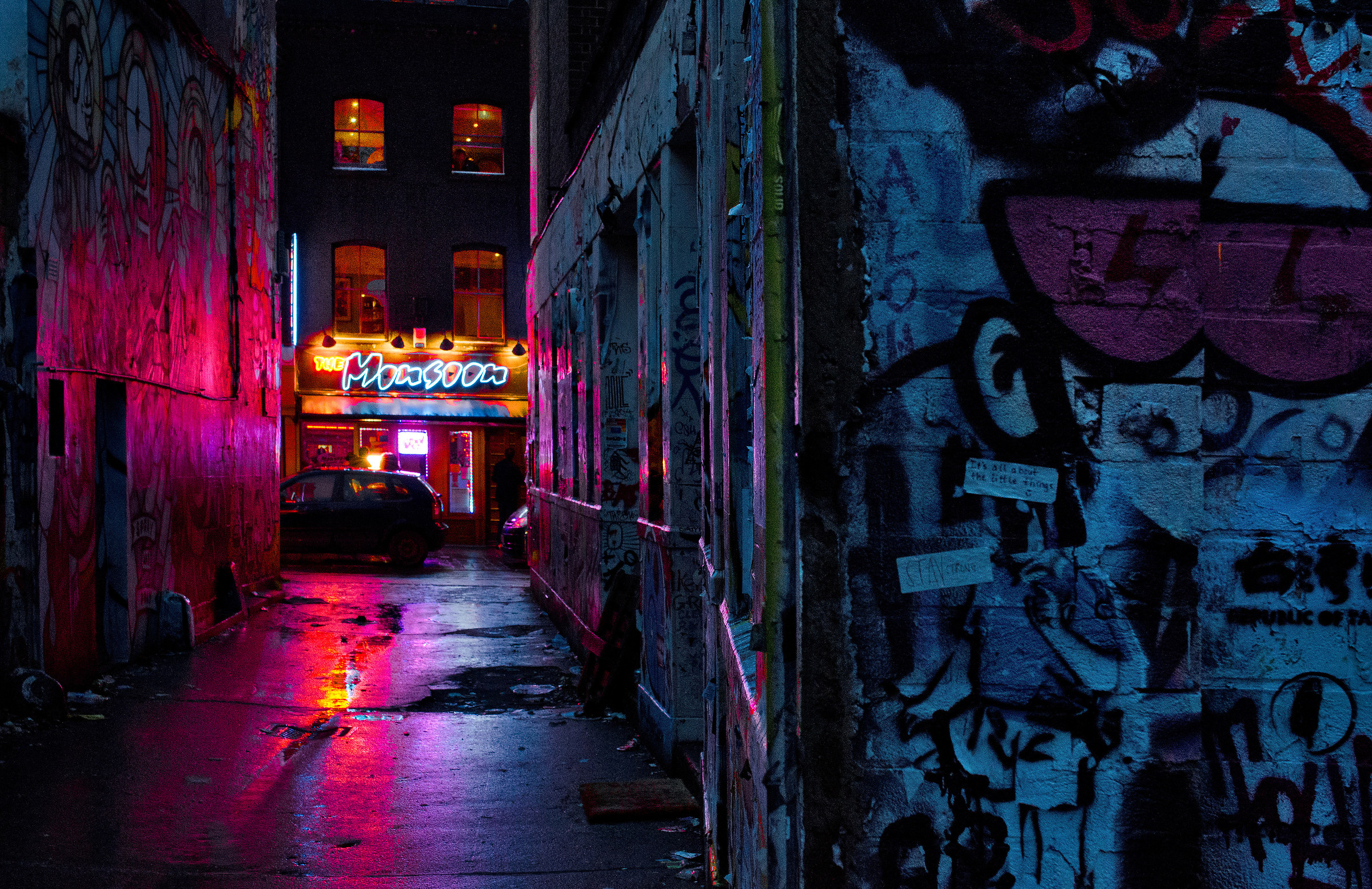 Graffiti Alley, Soaked in Neon...