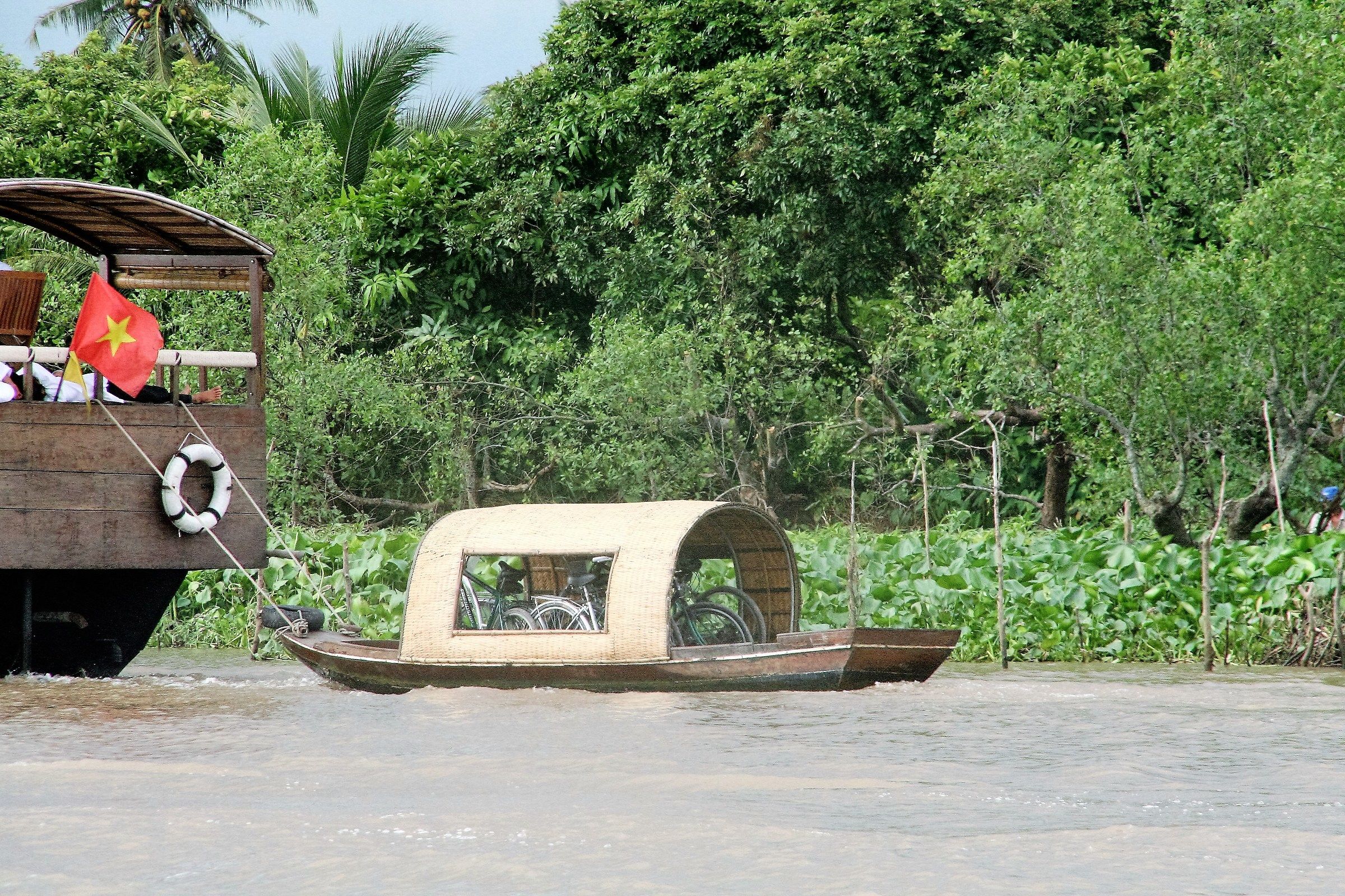 boat on the Mekong trailer for bike