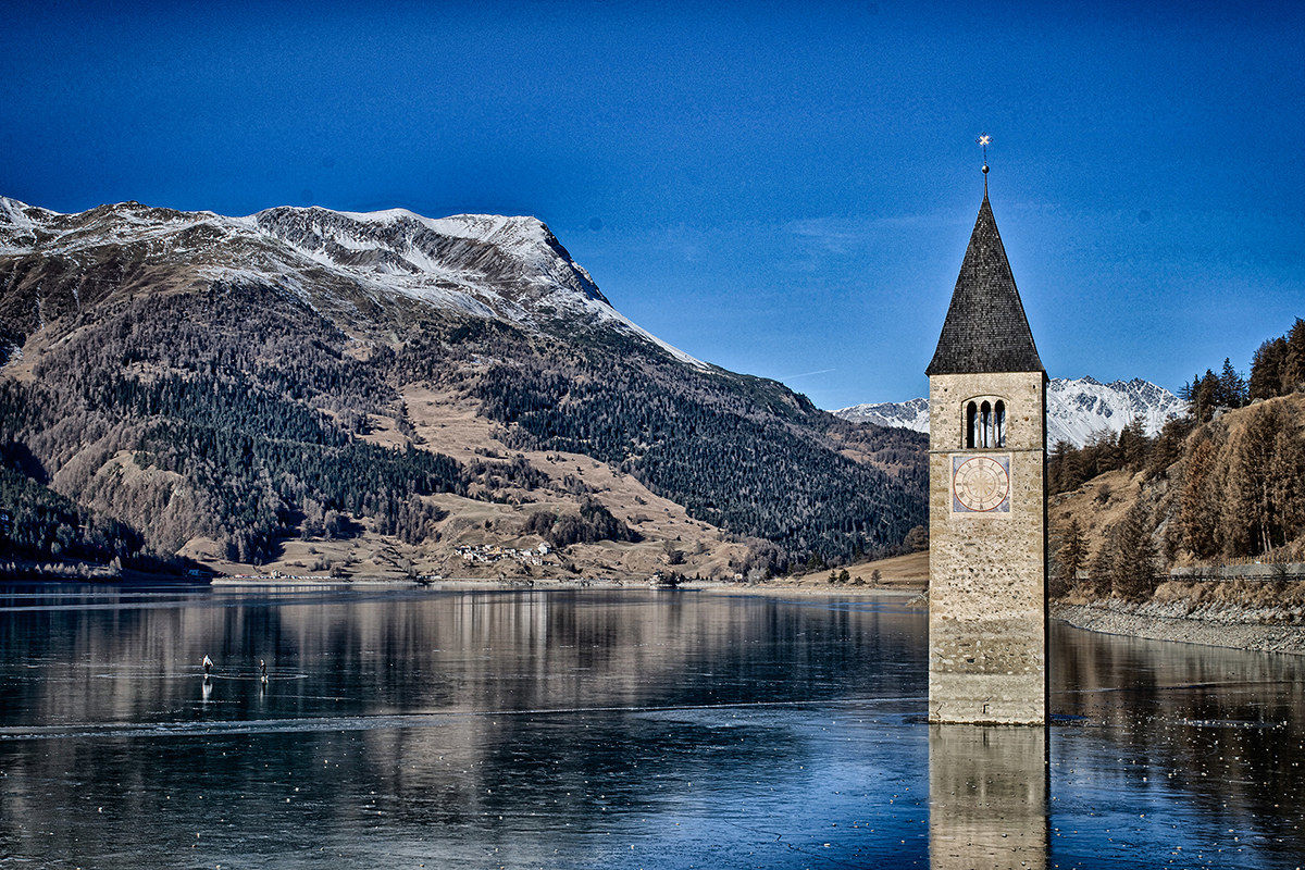 the bell tower in the lake