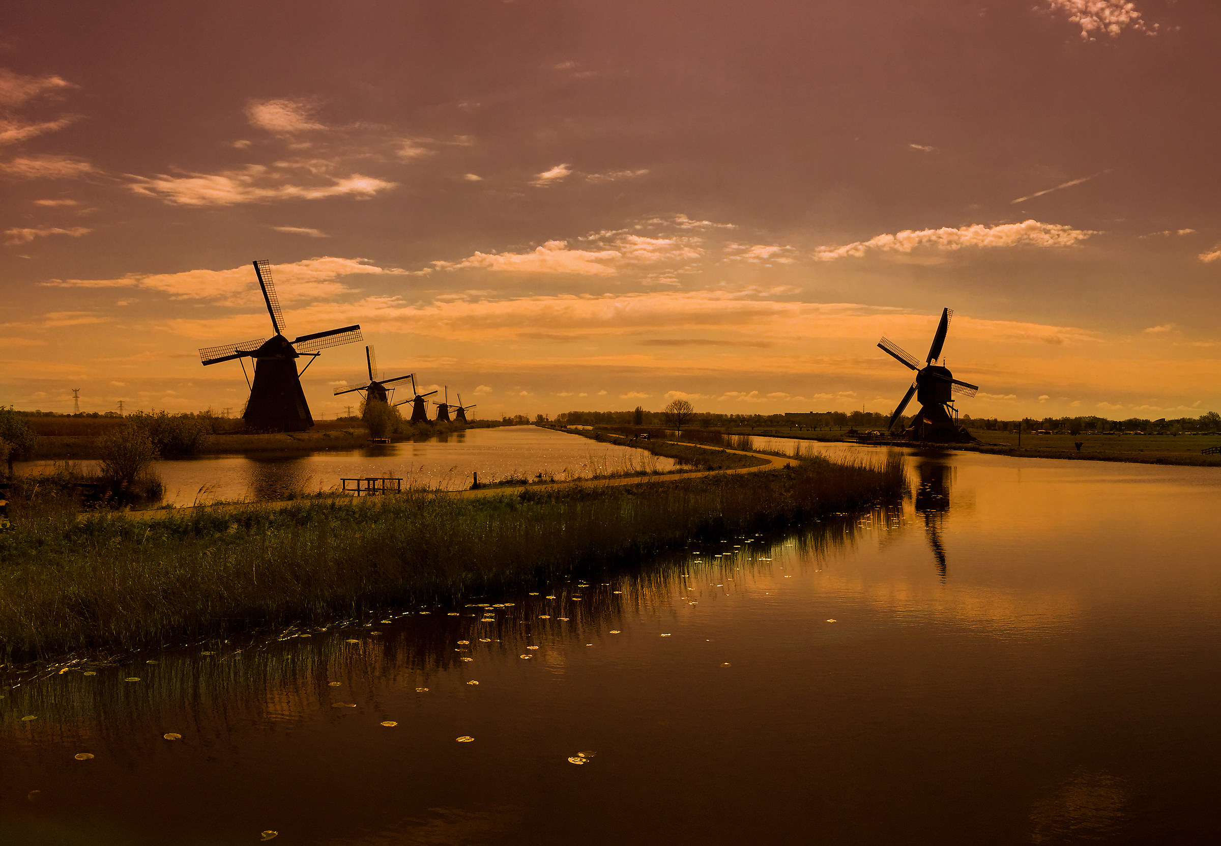 Sunset after storm at Kinderdijk