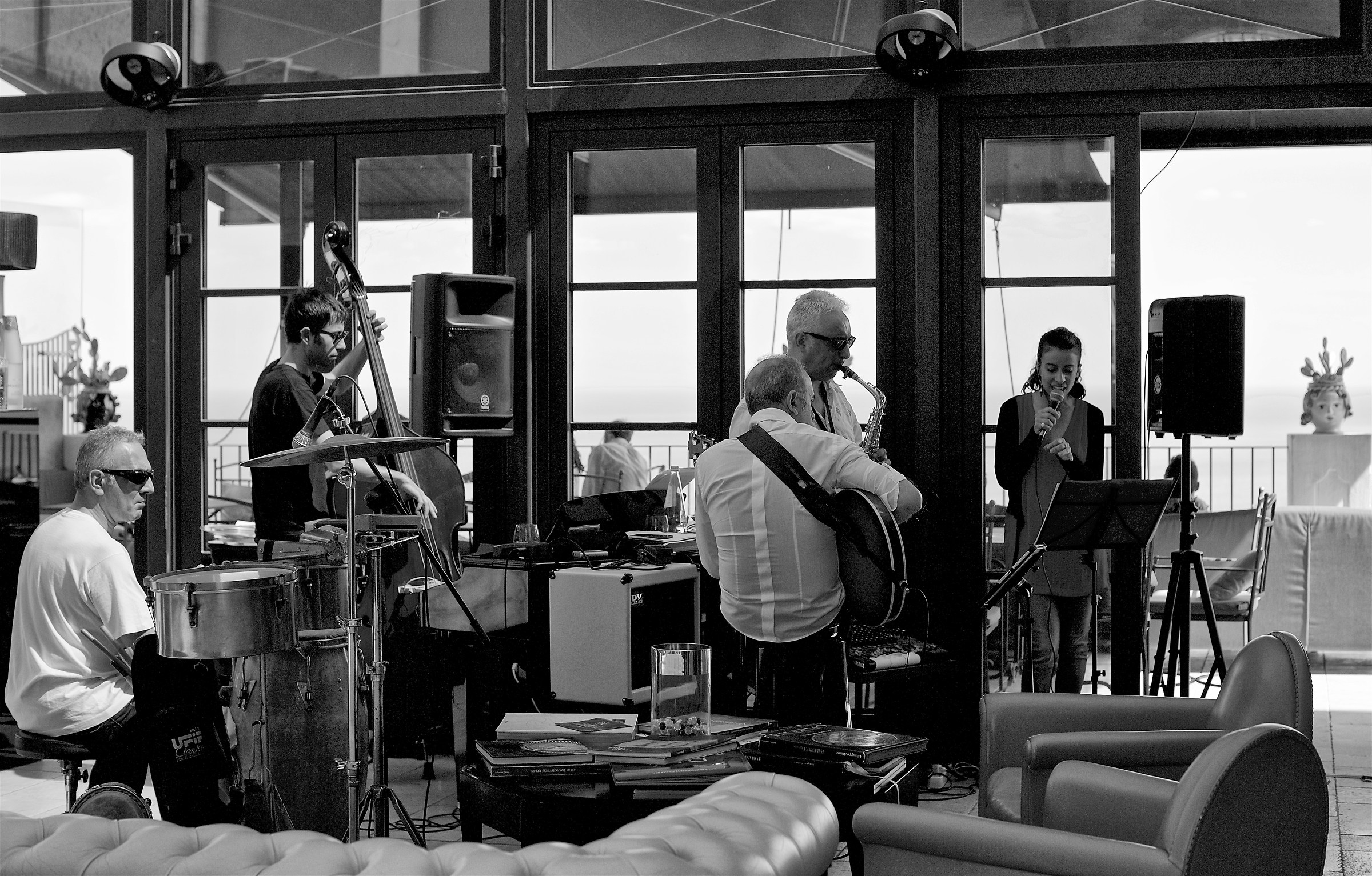 Jazz at noon, in the hotel lobby.