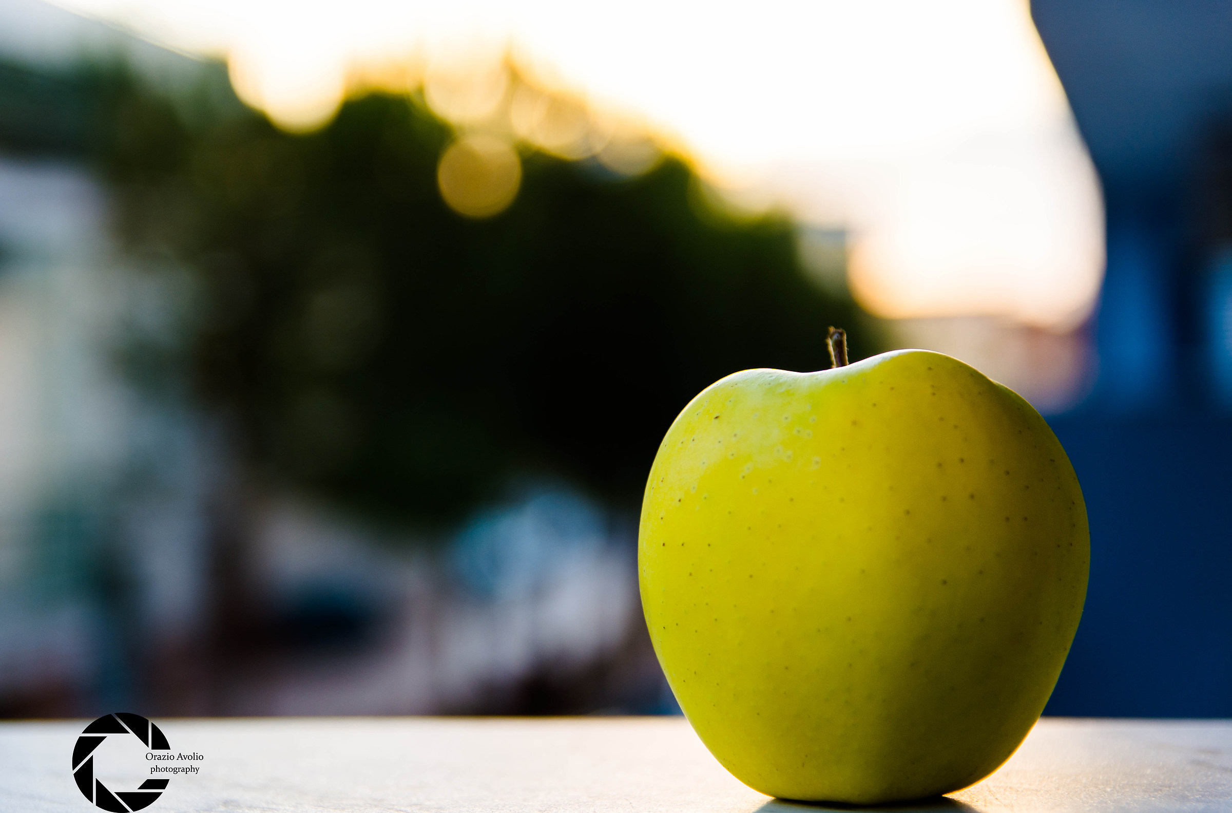 Apple at sunset