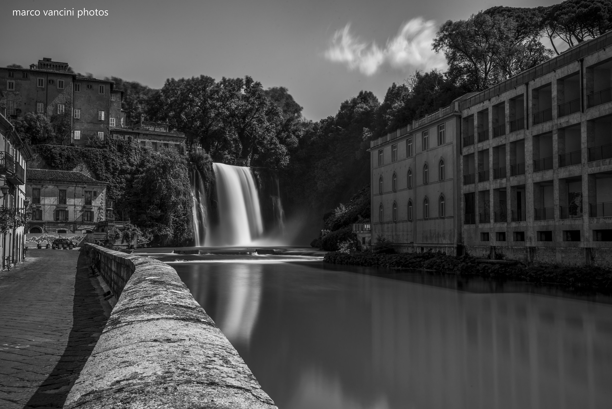 The waterfall in black and white