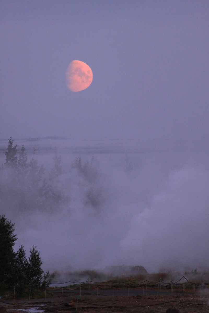 Moon behind the gyser