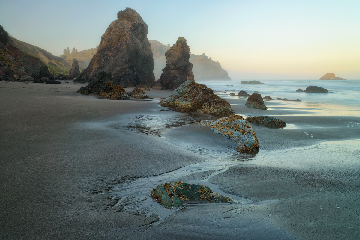 Trinidad Beach, California, misty sunrise