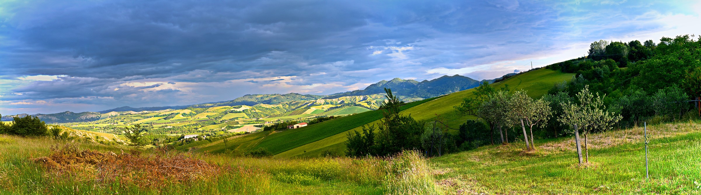 Panorama of a sunset over the hills of Imola