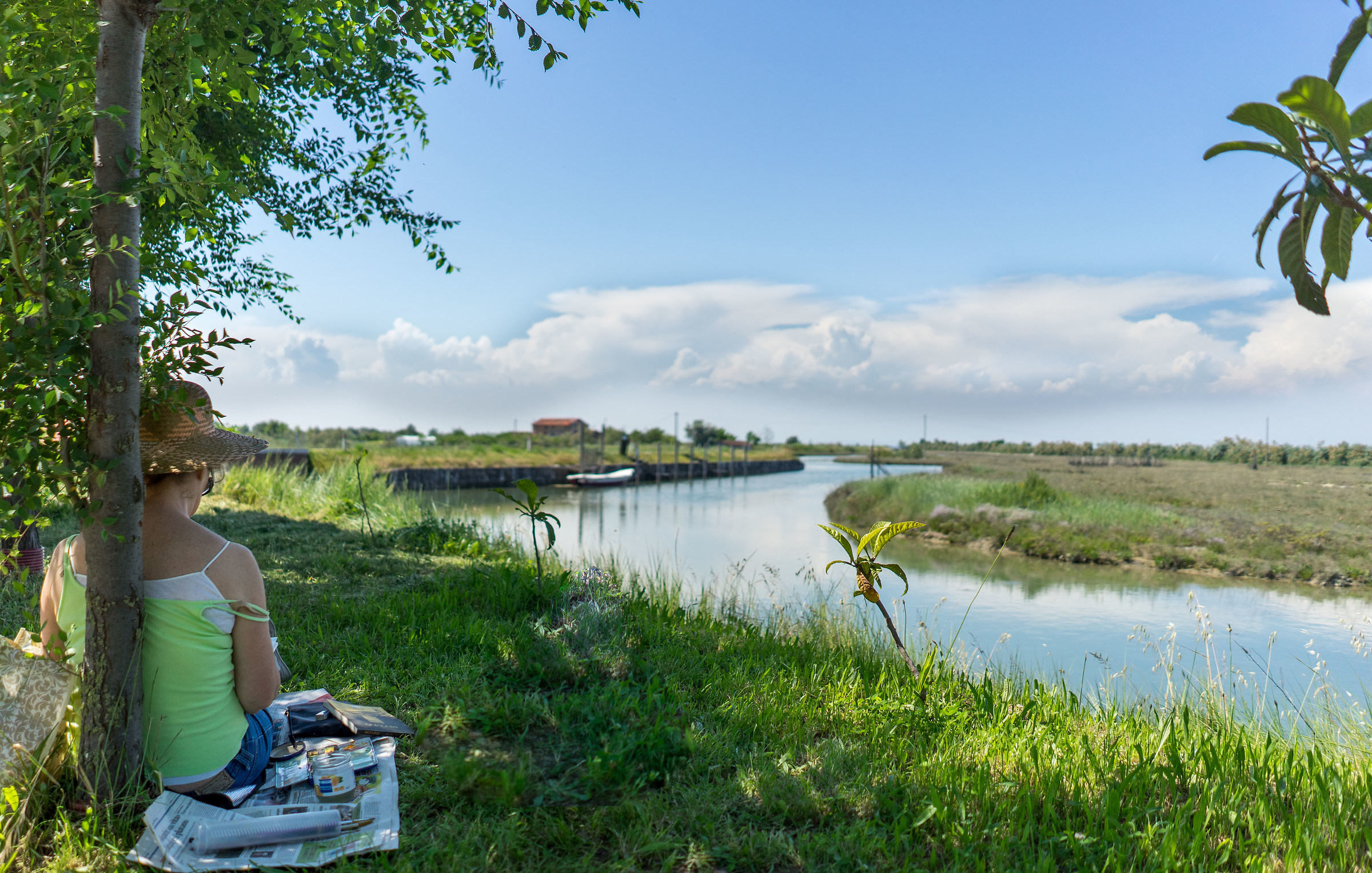 The painter and the canals of the lagoon