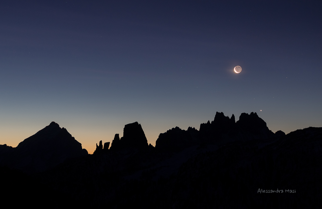 Moon and Venus above Croda Lake, Five Towers and Antelao