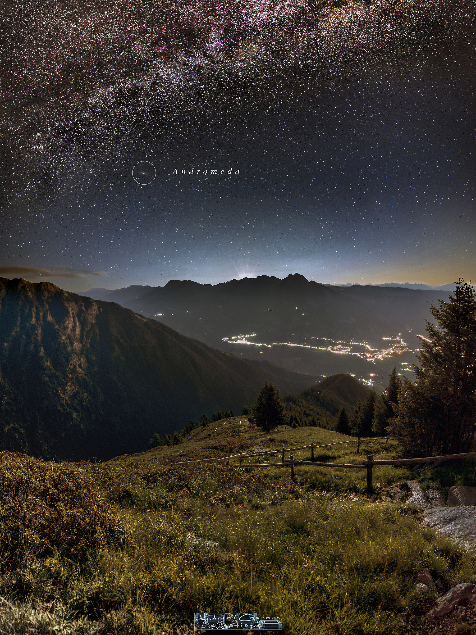 Andromeda and the Milky Way between the lunar dawn.