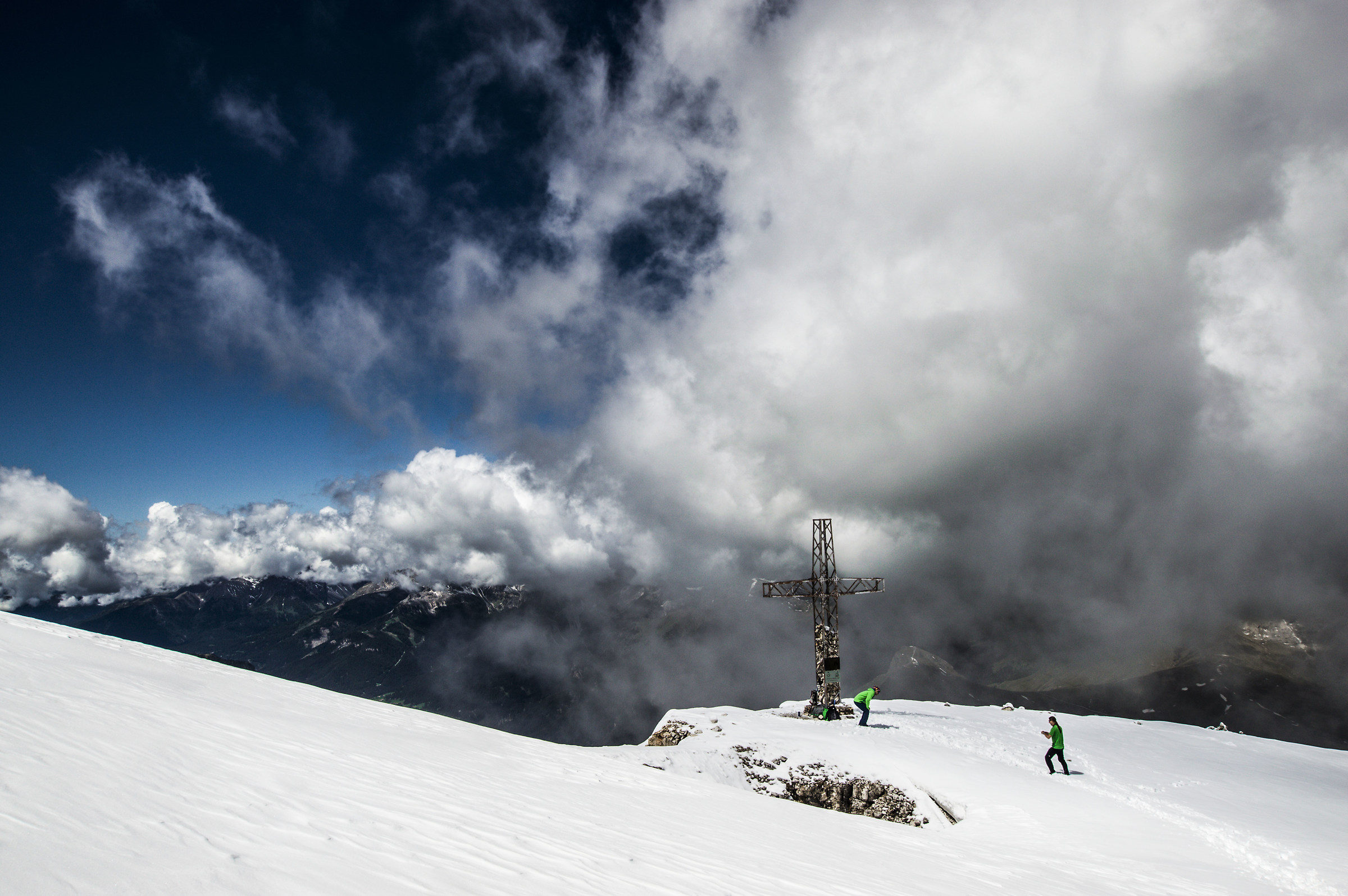 Cross pordoi terrace of the Dolomites
