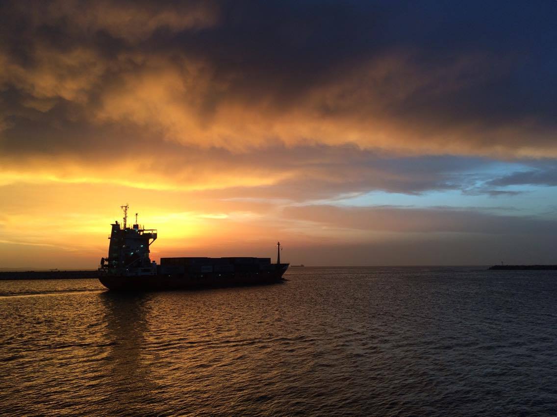 ship at sunset