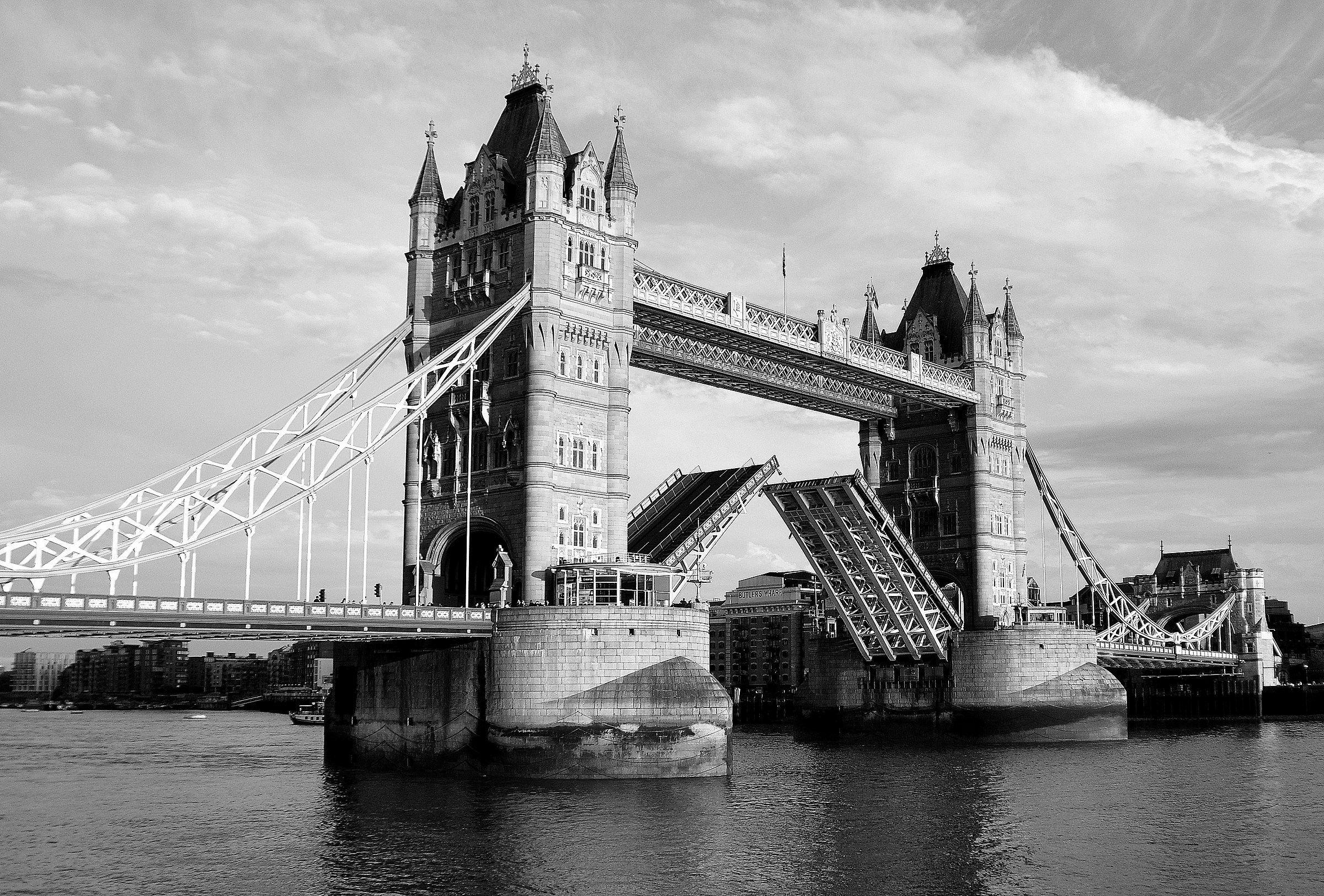 Black and white Tower Bridge