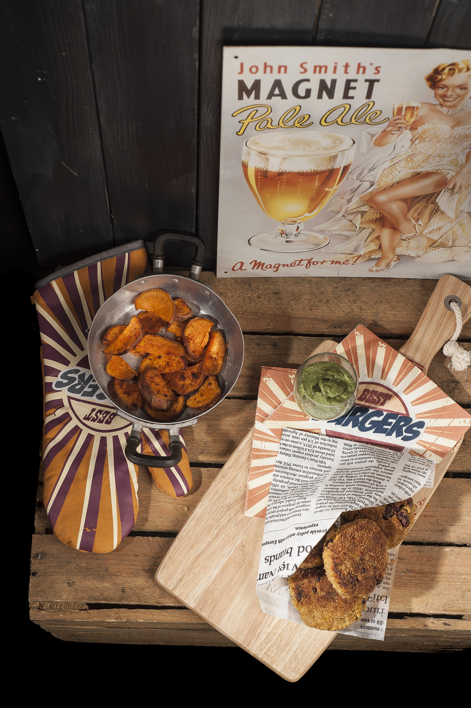 millet and adzuki piccant meatballs with potato wedges