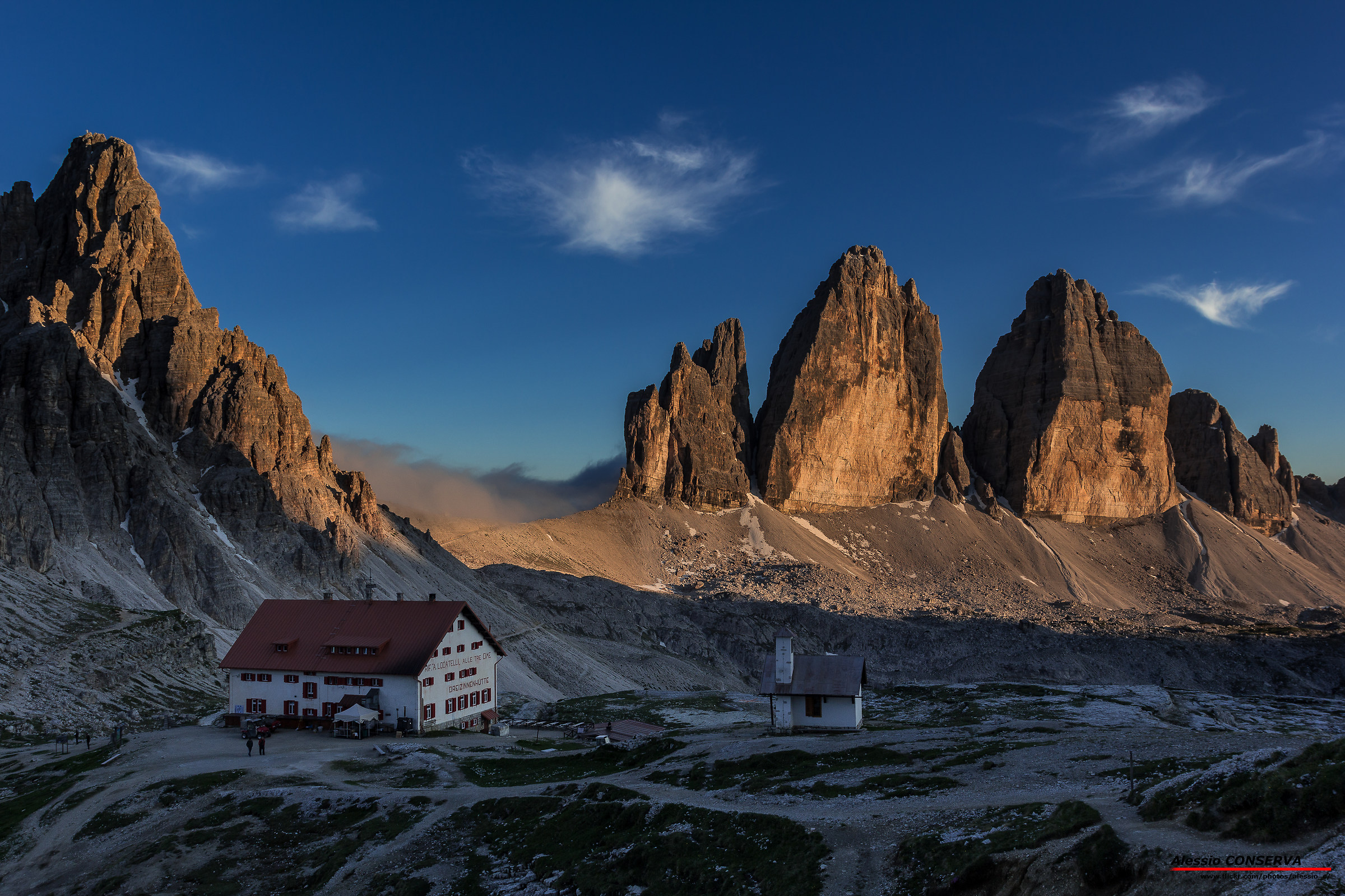 Locatelli and Tre Cime Lavaredo at sunset