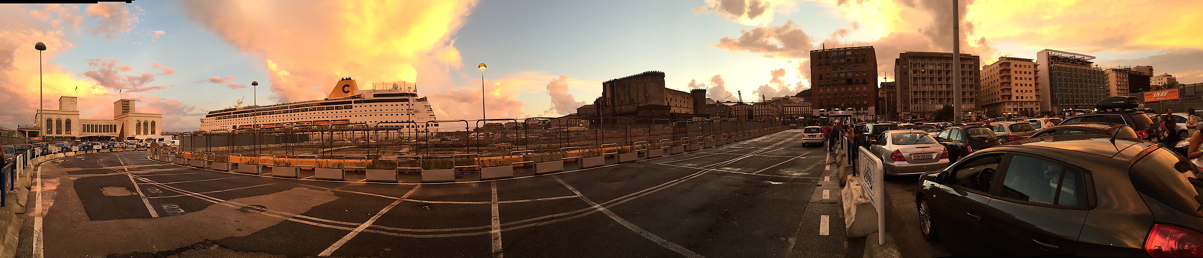 Angevin and the port of Naples at sunset