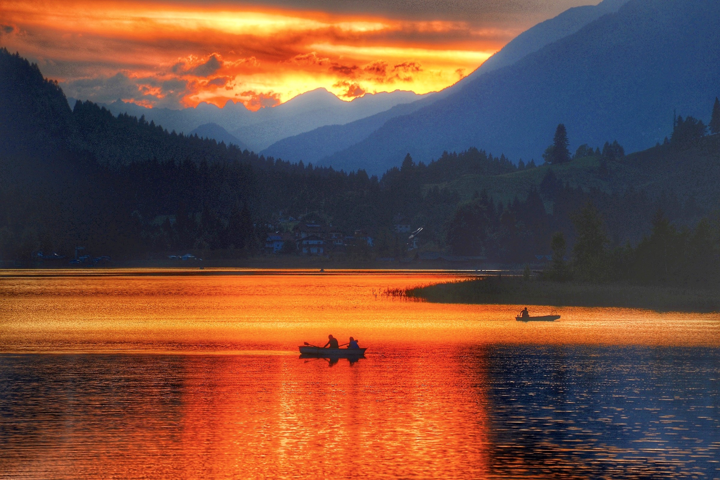 Golden sunset over the lake