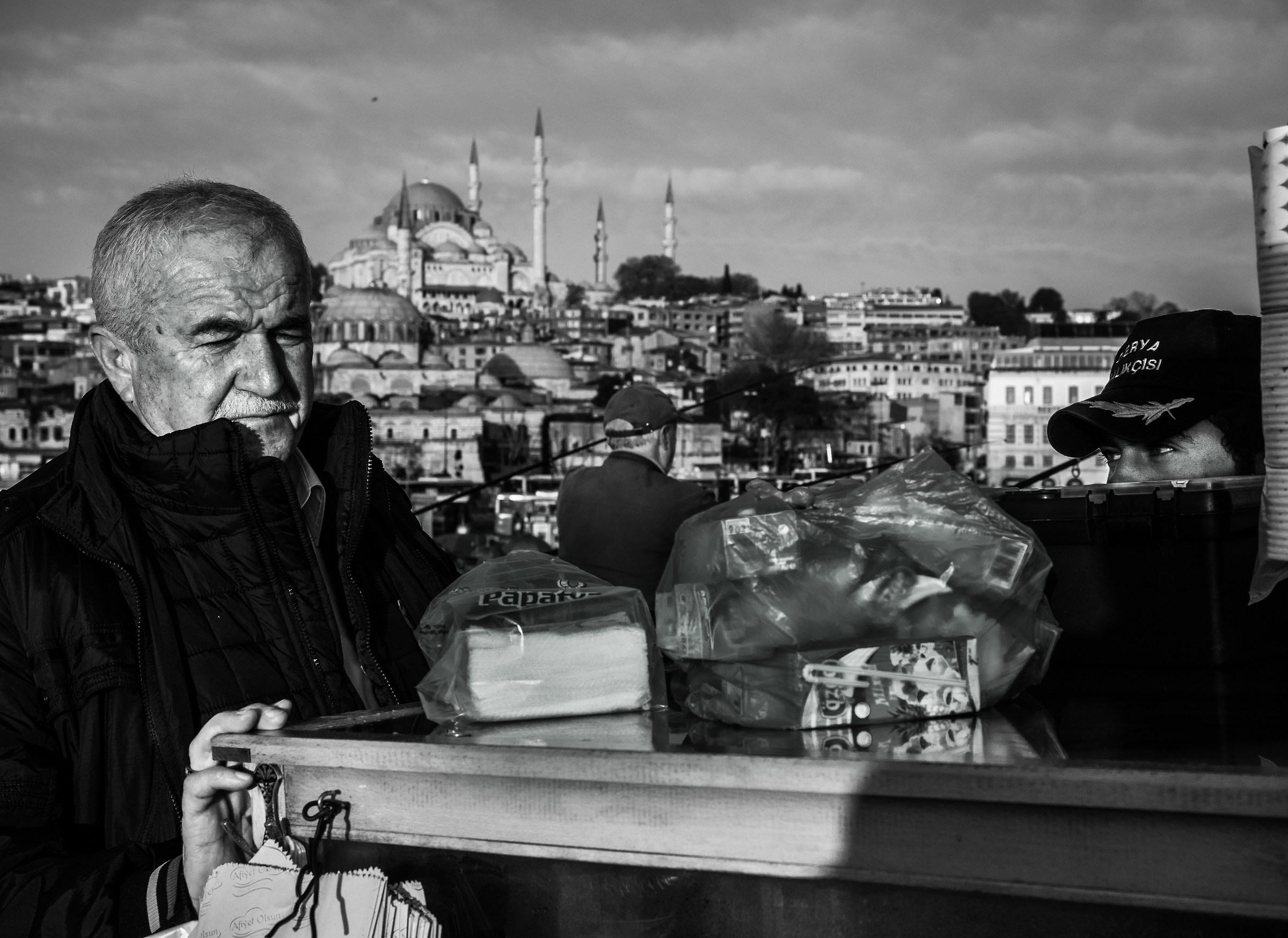 Food for the fishermen on the Galata Bridge