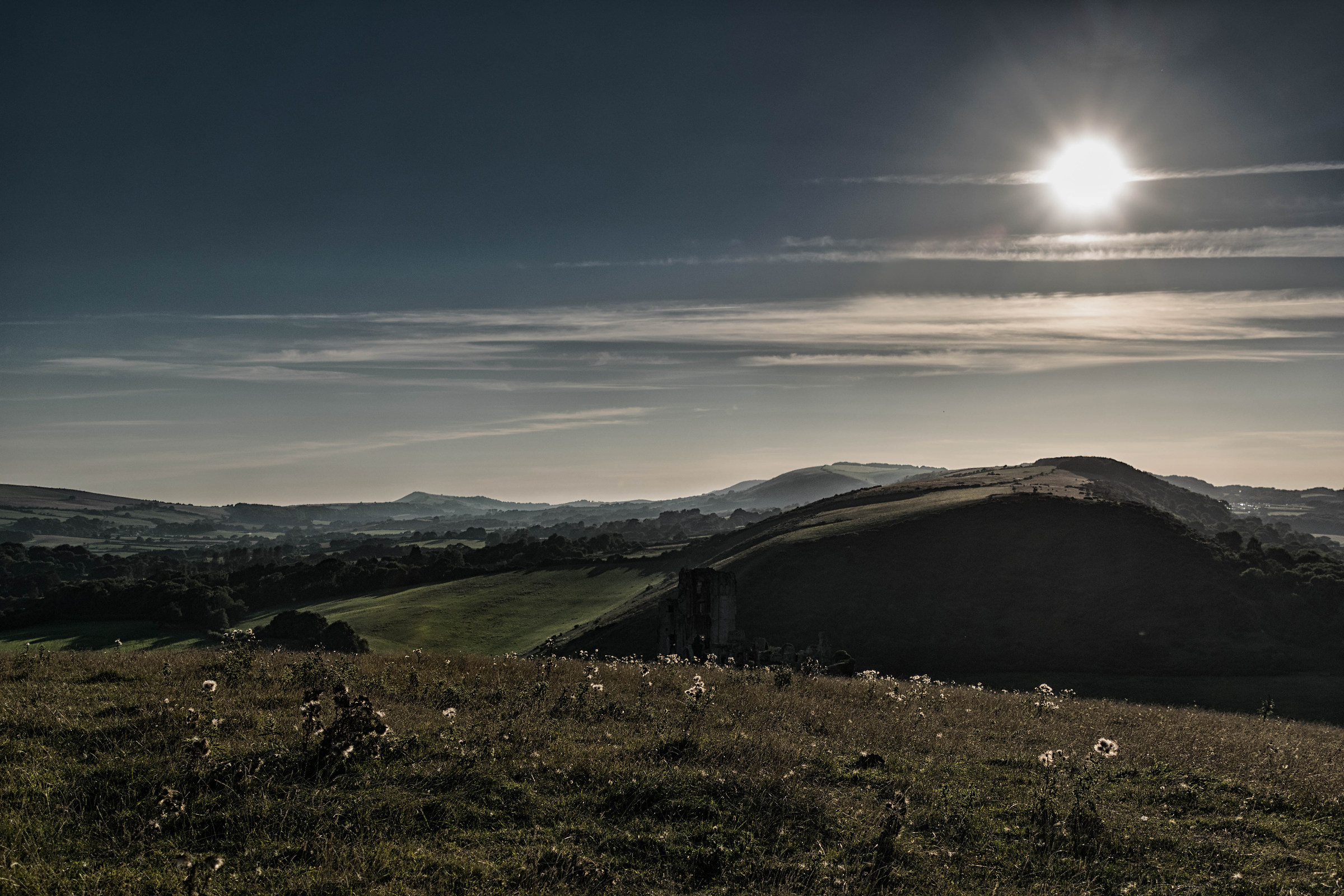 Corfe Castle Nestled Between The Hills