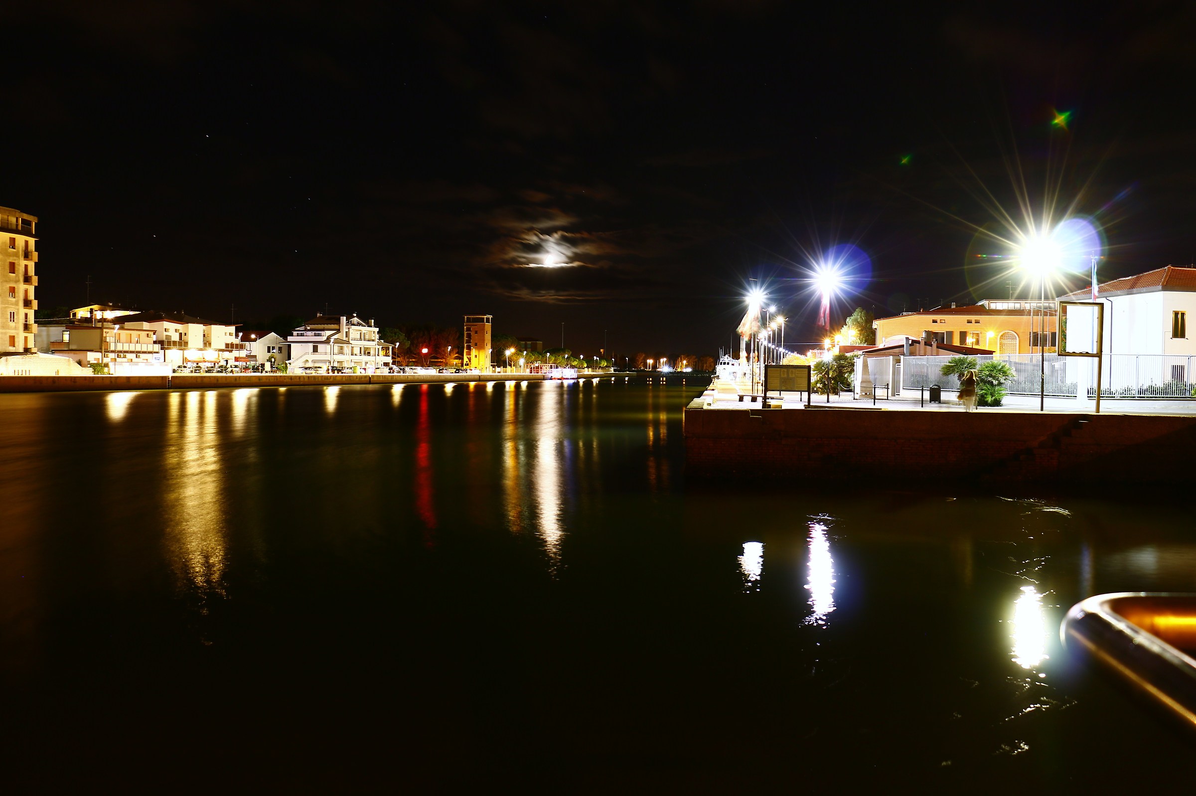 Harbor canal at night