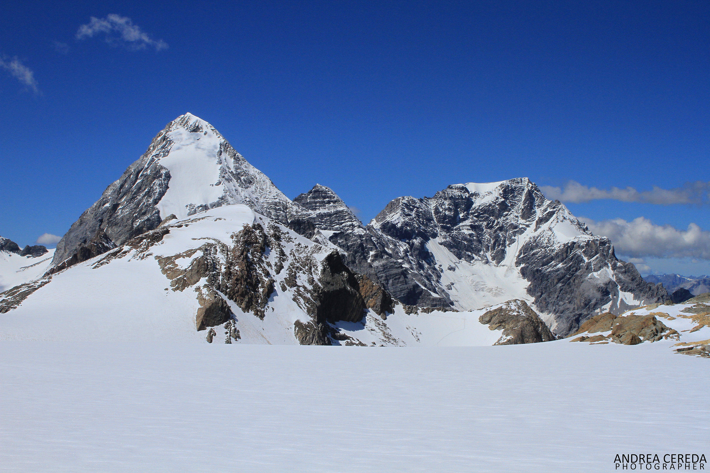 The three giants: Königsspitze, Piccolo Zebru and Ortle...