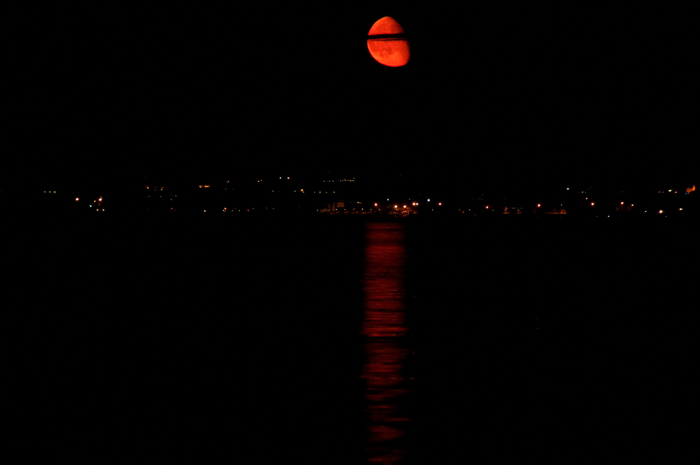 red moon on the lake