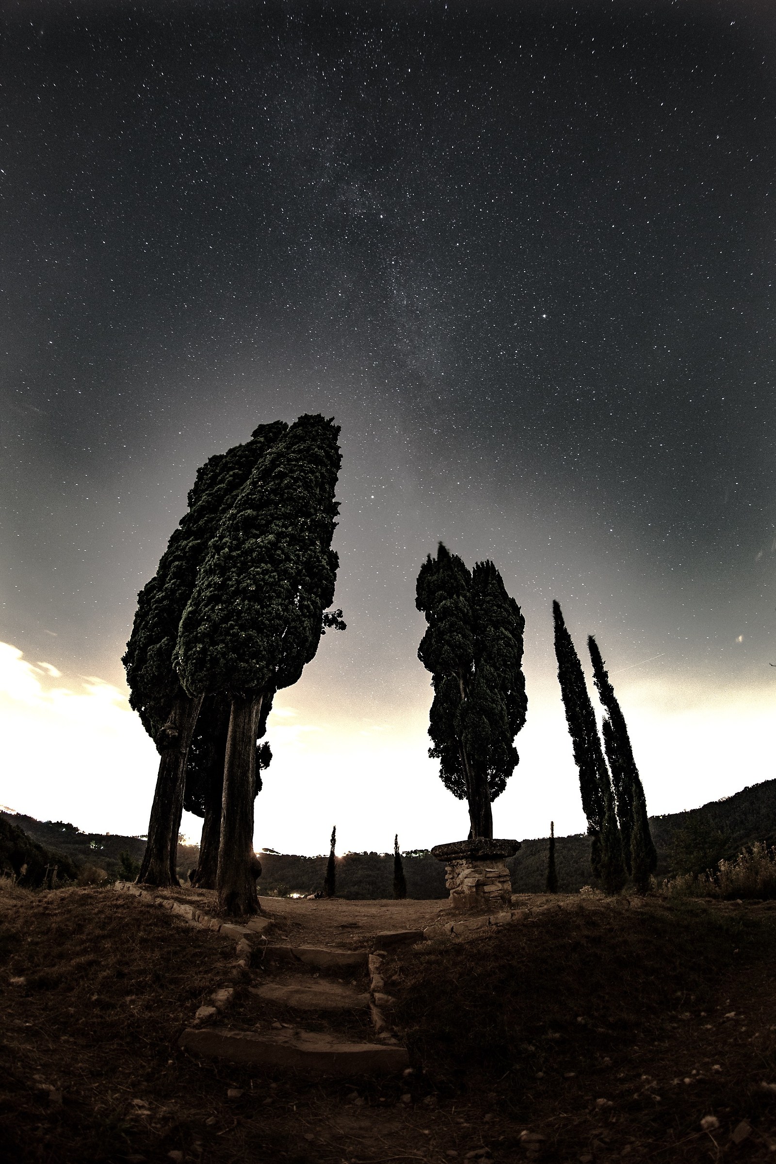 The hill of cypresses Montevecchia night