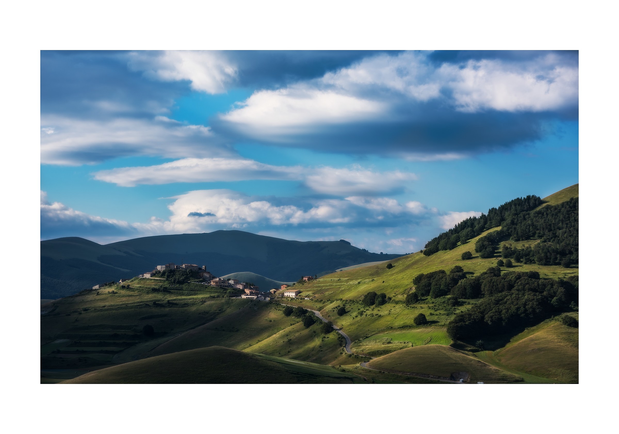 First rays of sun on Castelluccio