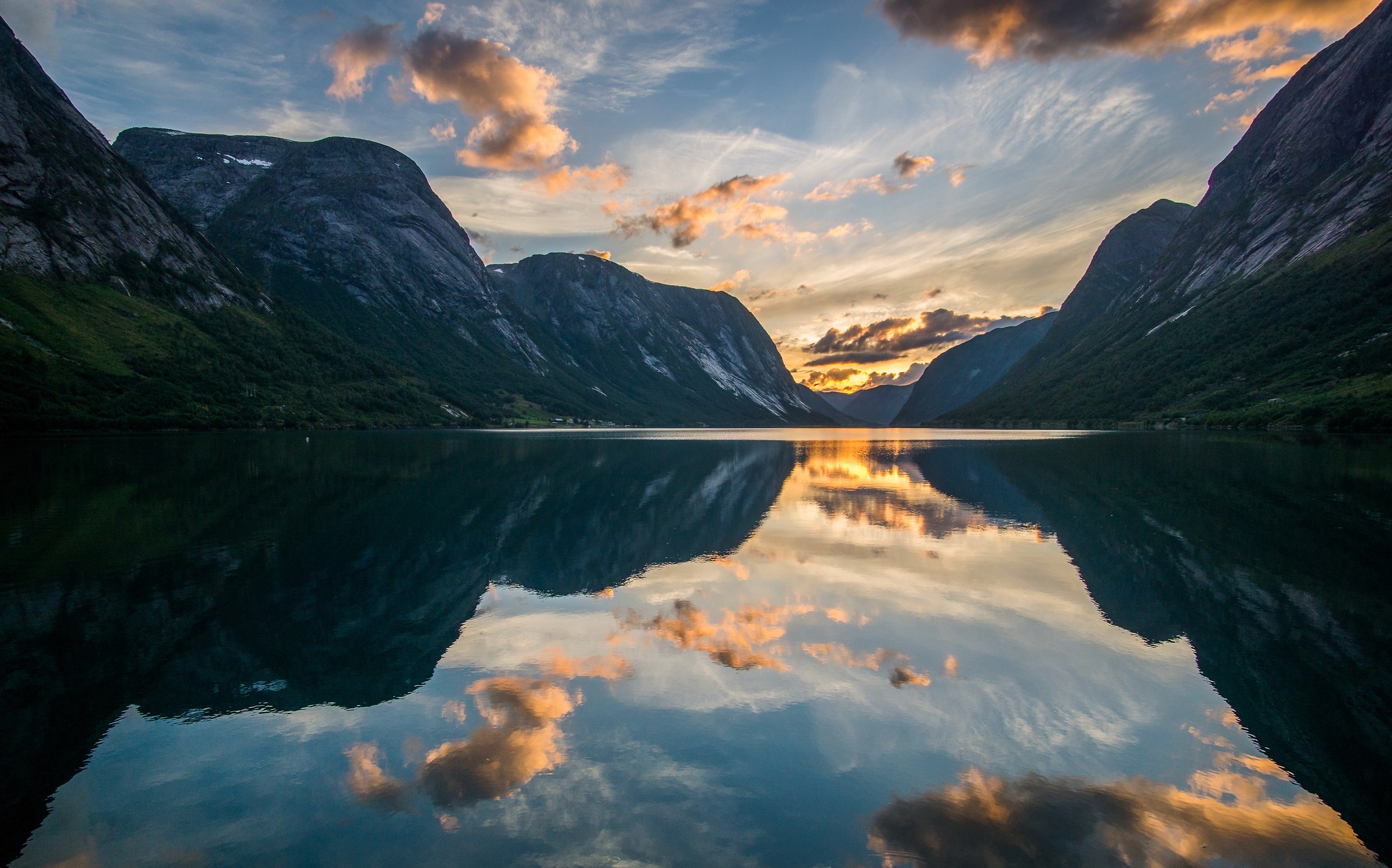 fjord at sunset