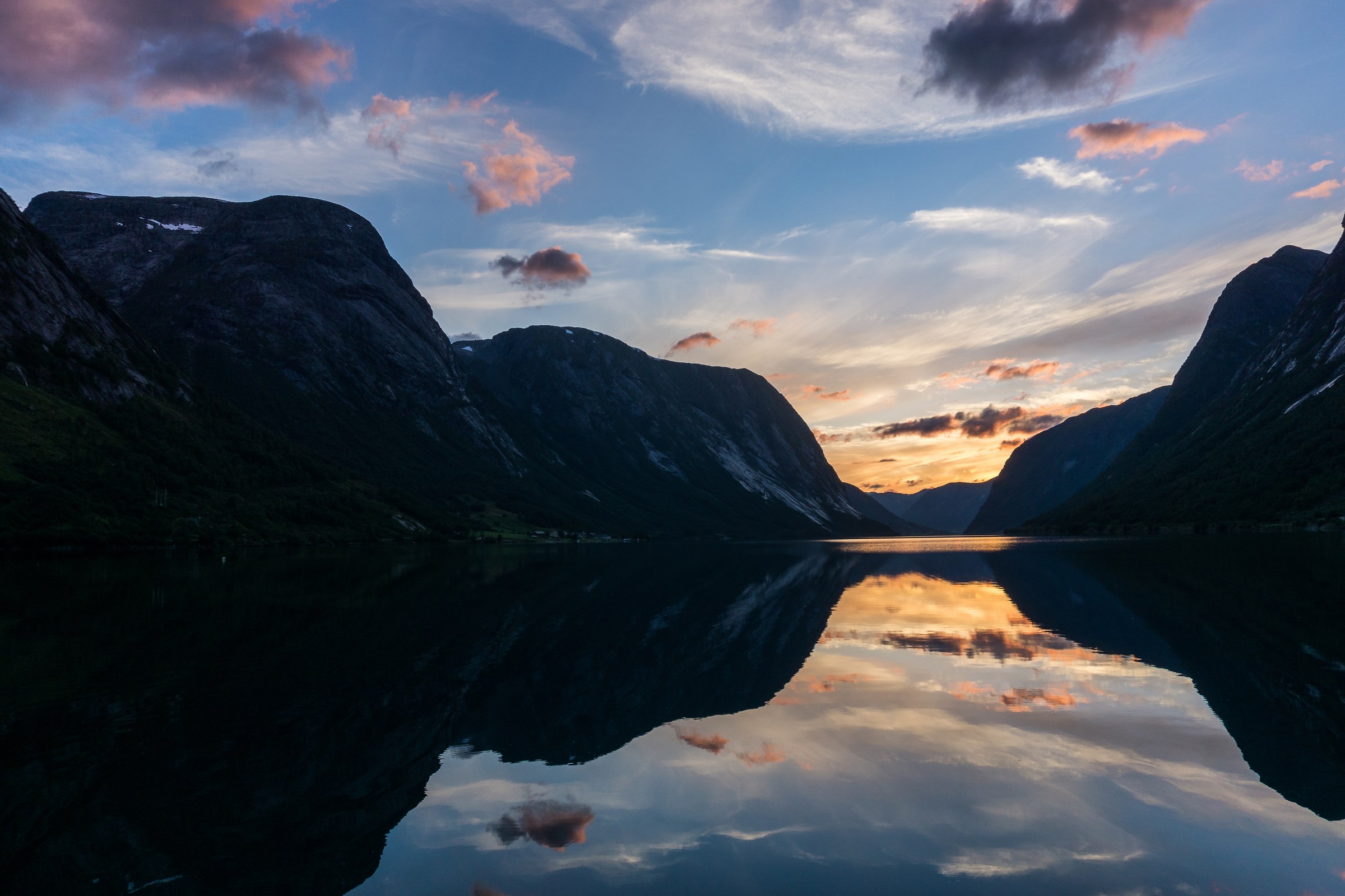fjord at sunset
