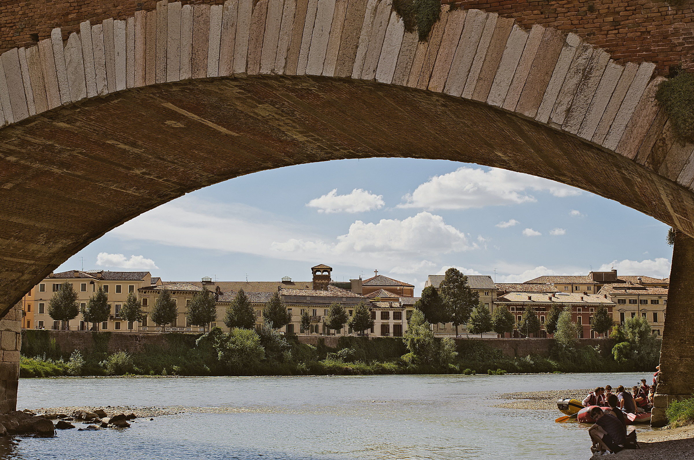 View of Verona from under the bridge of Castelvecchio