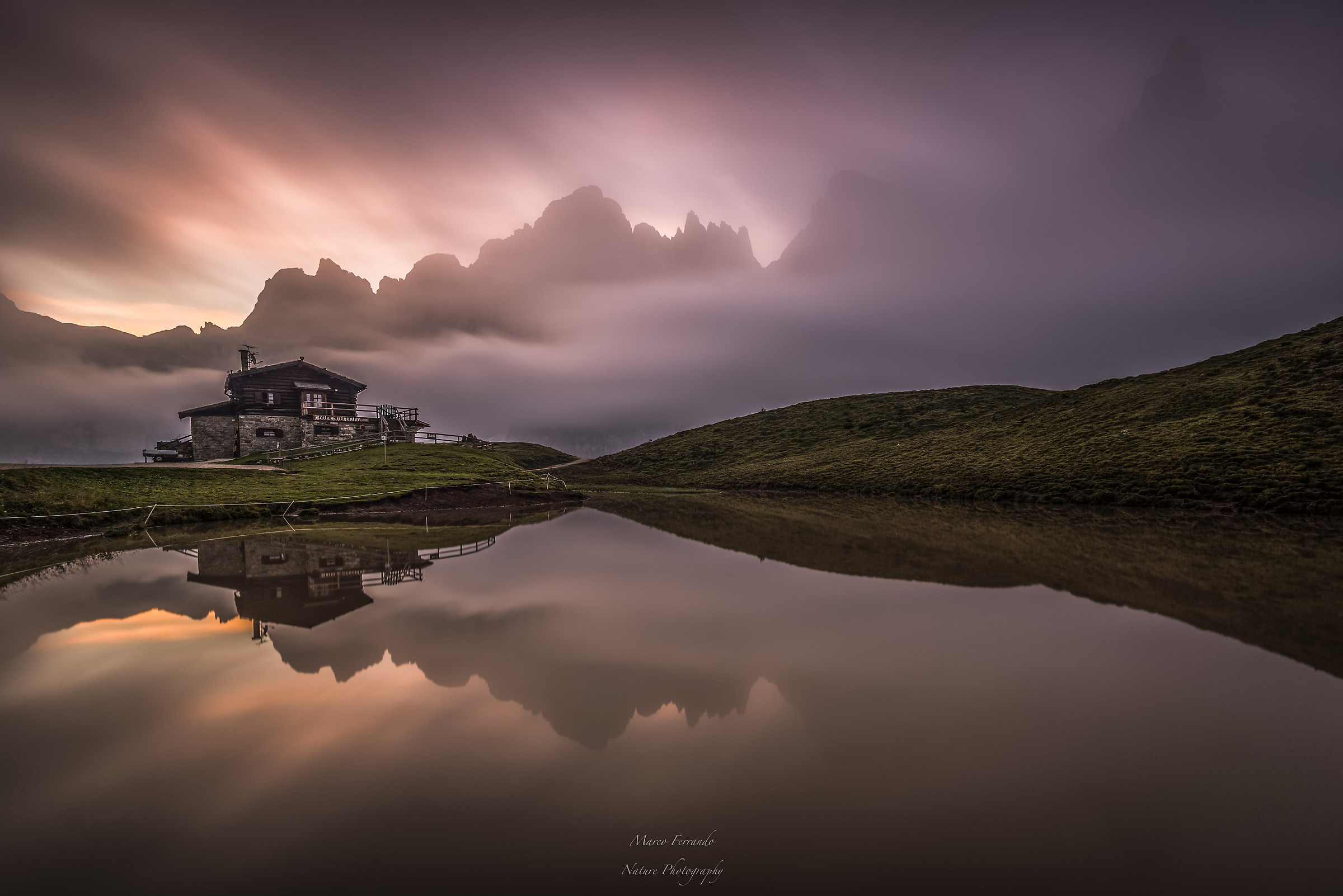 Dawn and mist the Pale di San Martino