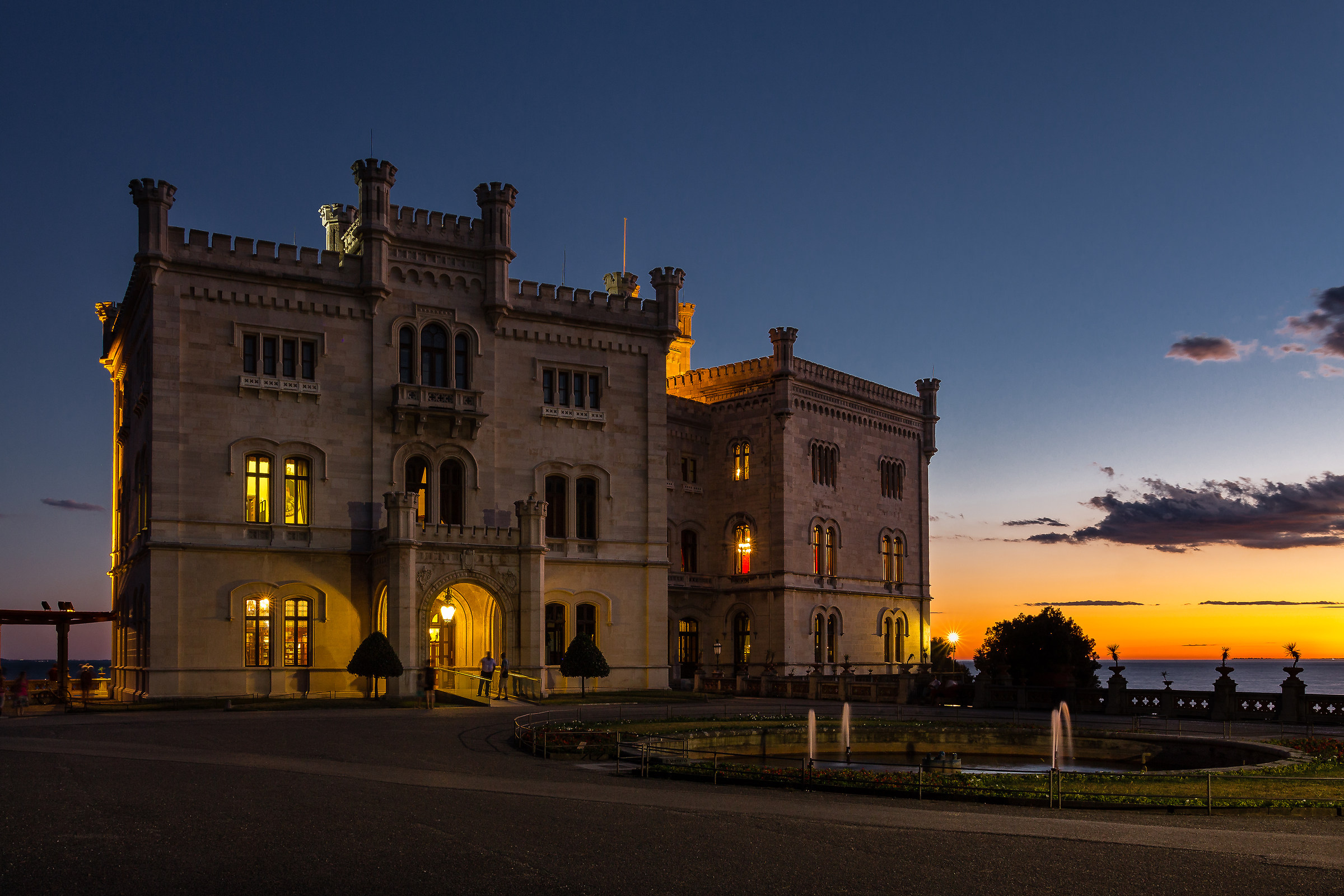 Miramare Castle in the evening