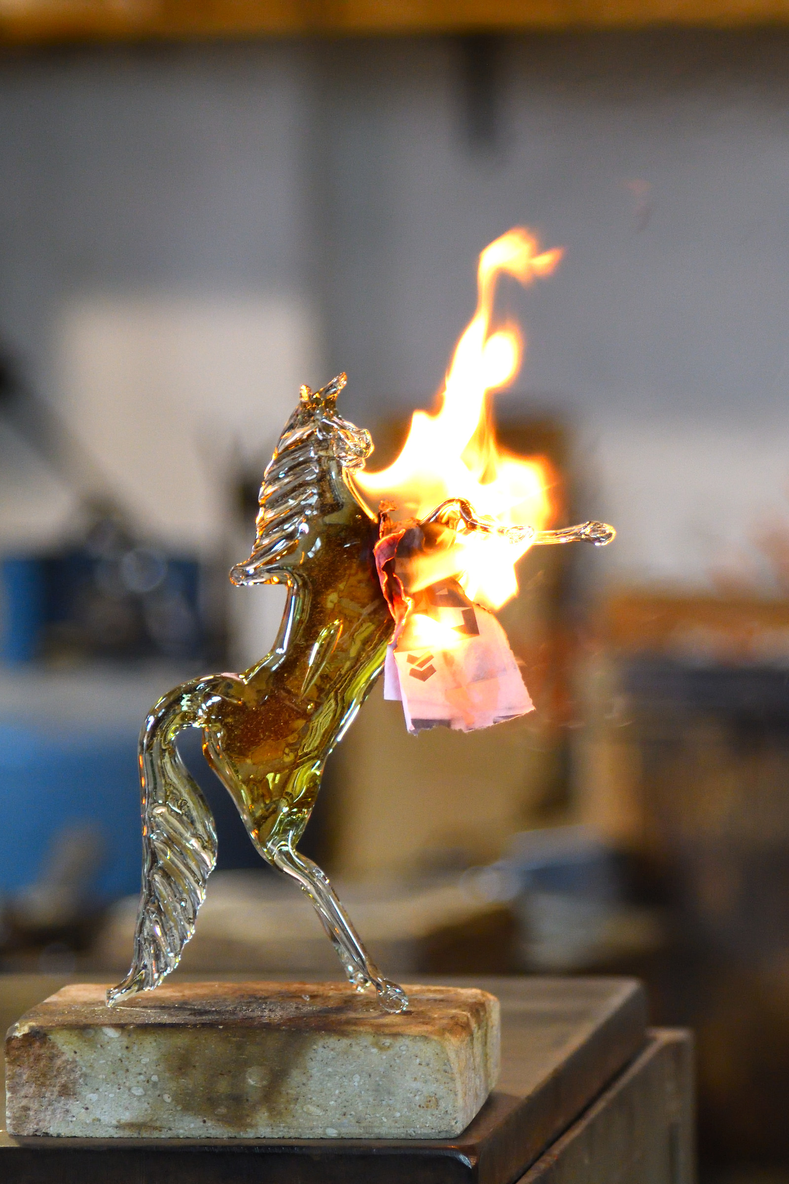 amber horse on fire