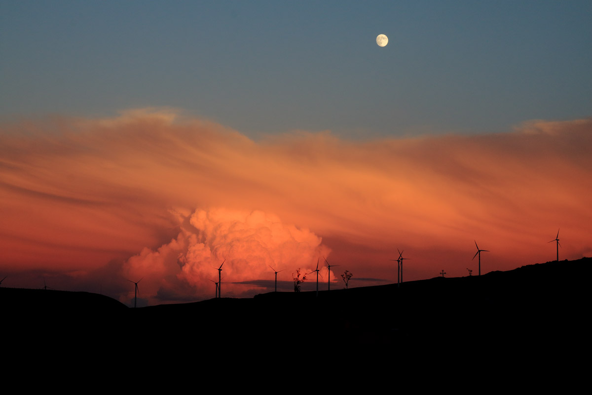 Wind turbines at sunset