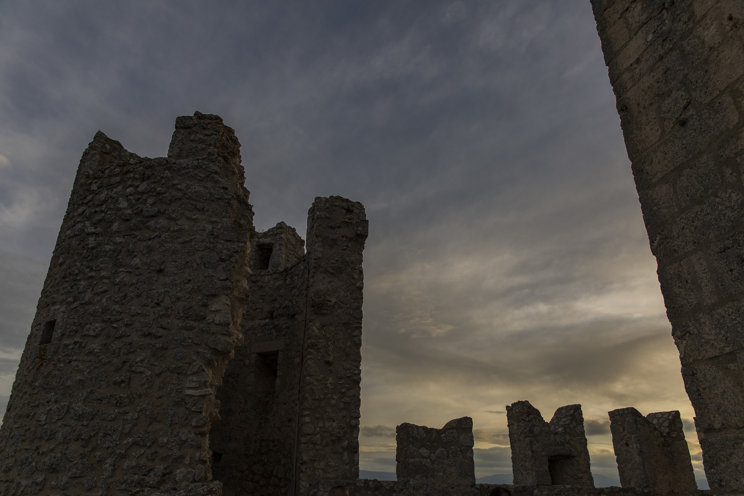 Towers and battlements at sunset