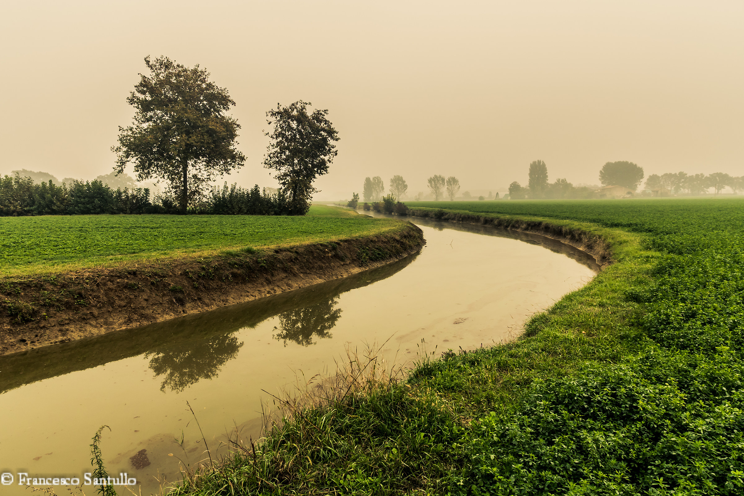 water channel in the fall with the mist