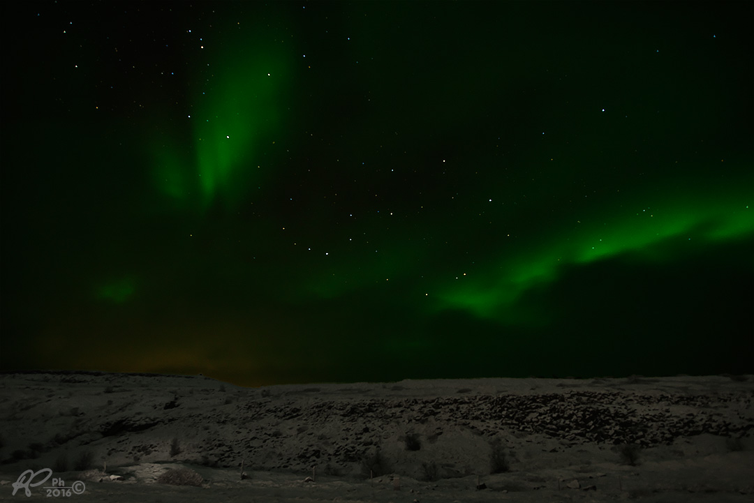 Aurora borealis (Iceland, Gullfoss)
