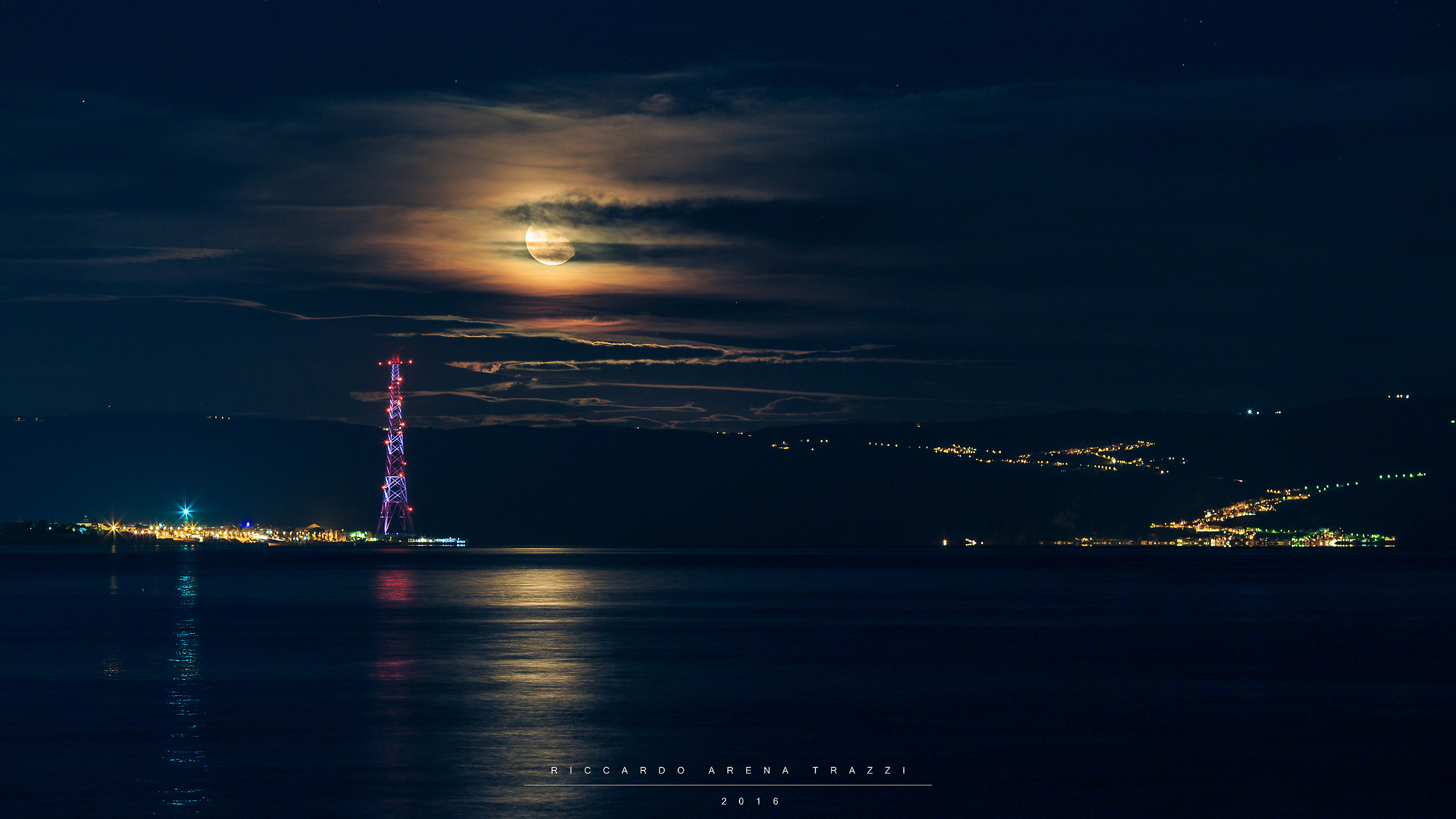 Strait of Messina under the Moon