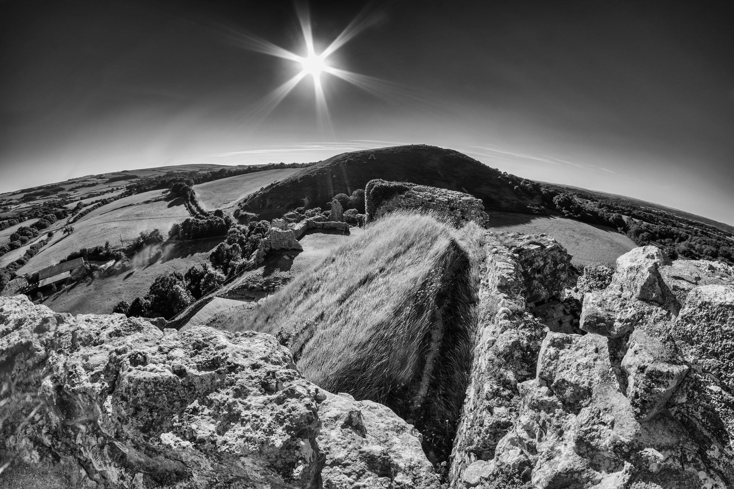 Fisheye vista dalle rovine del castello di Corfe