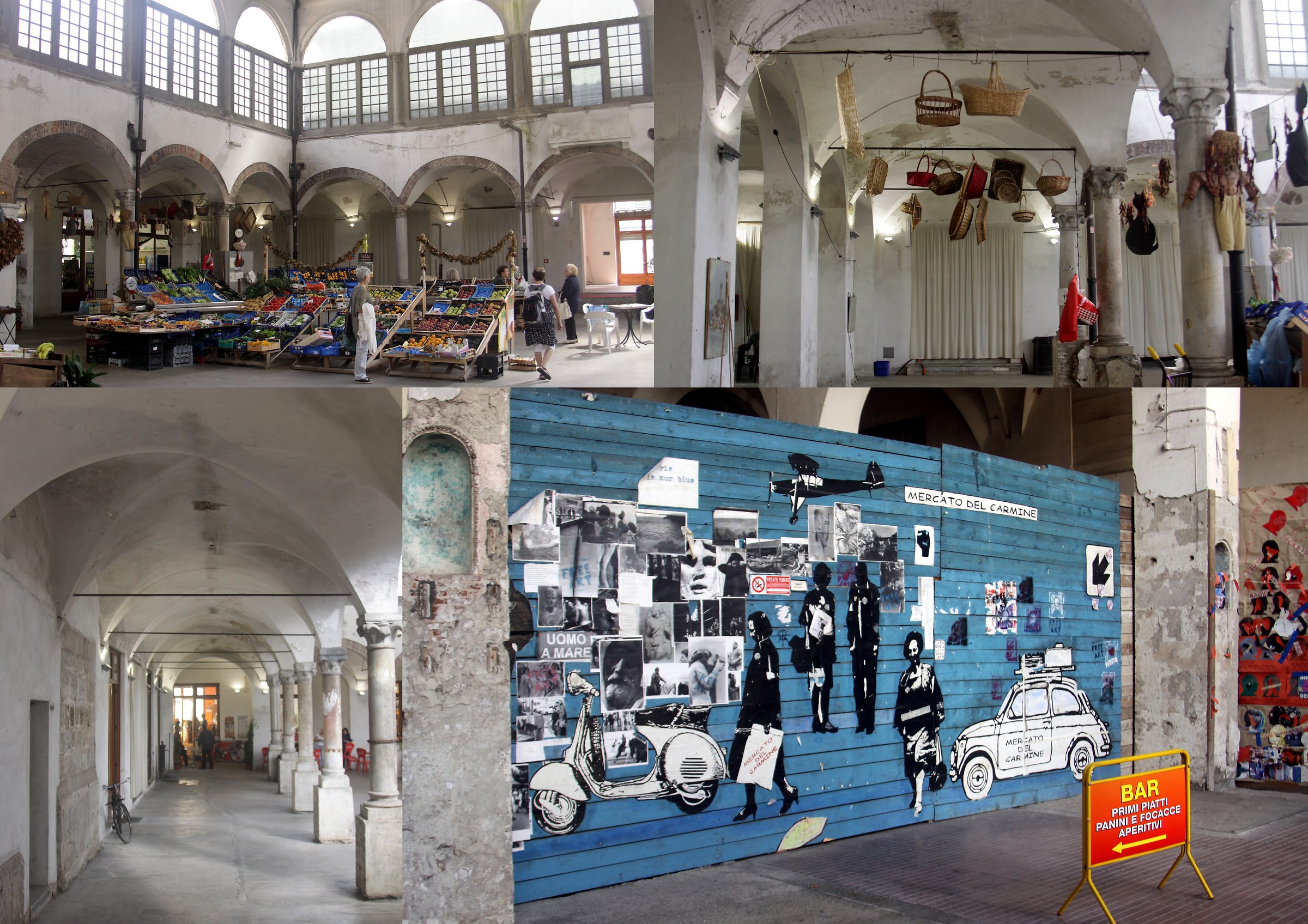 collage of four photos of the former convent cloister