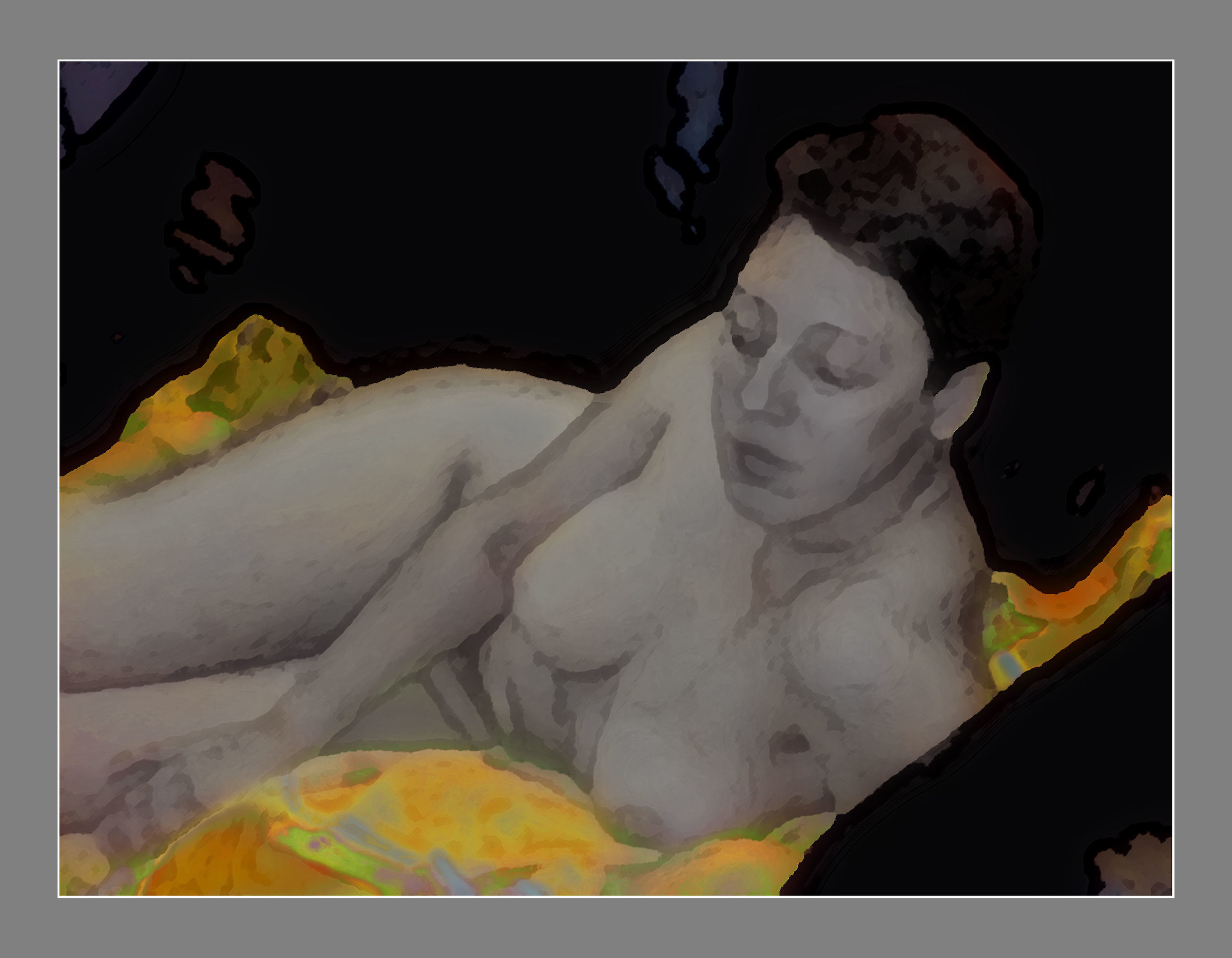 Apres Morandi, the woman studio on yellow cloth.